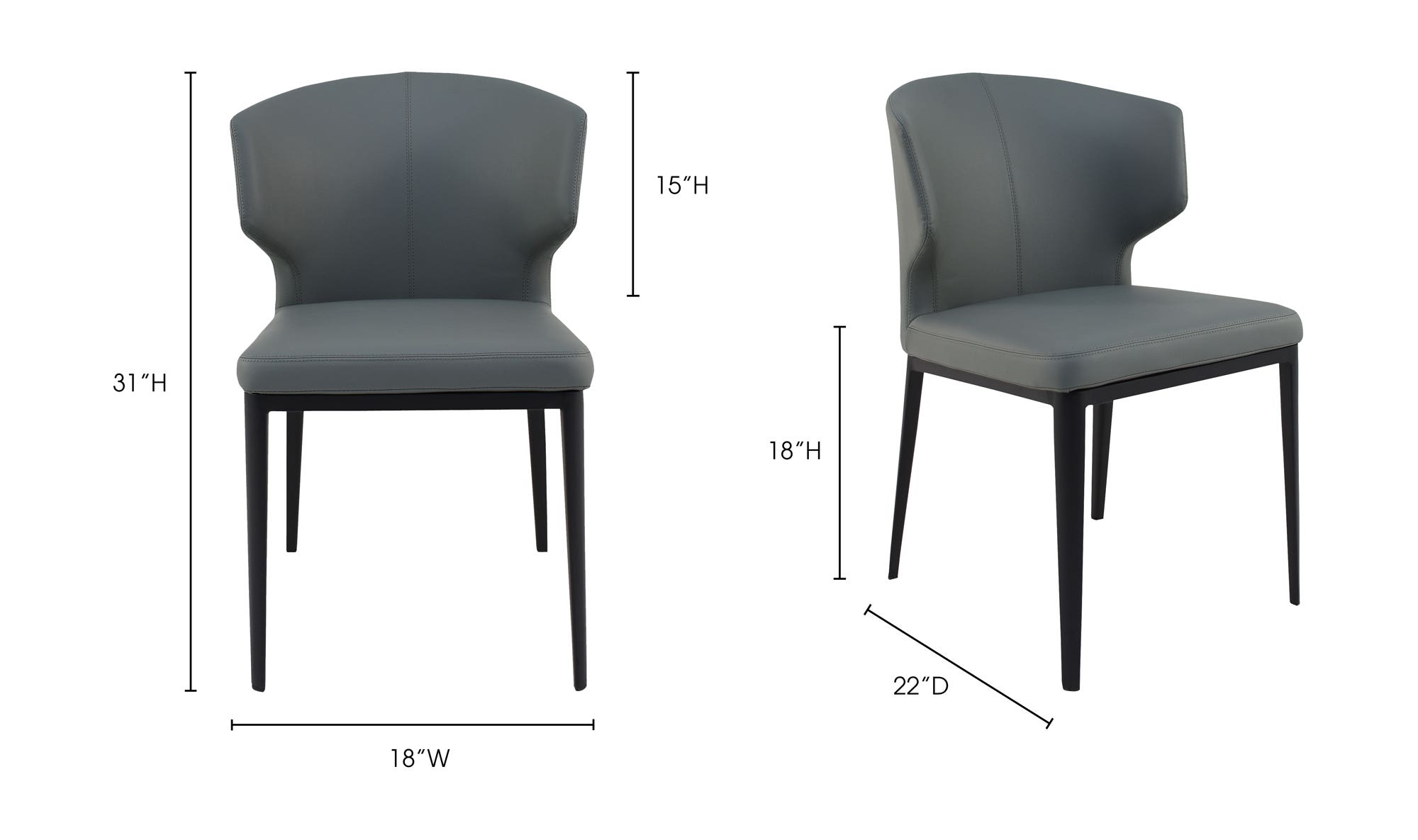 Moe's Delaney Contemporary Dining Chair Set of 2 - Gray