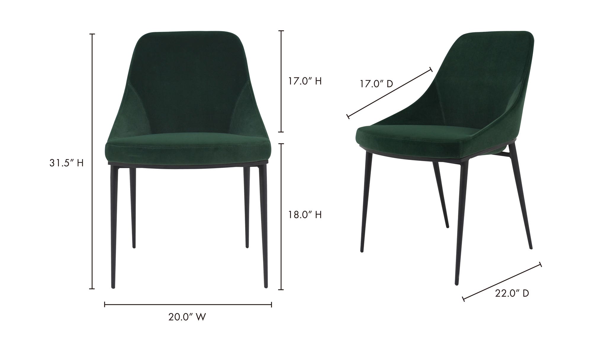 Moe's Sedona Contemporary Dining Chair Set of 2 - Green