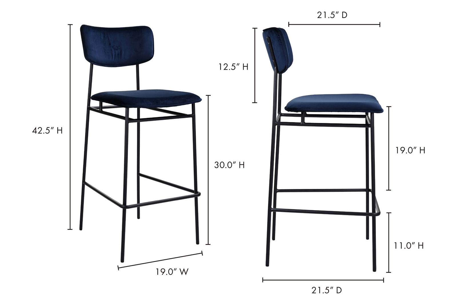 Moe's Sailor Bar Stool - Blue