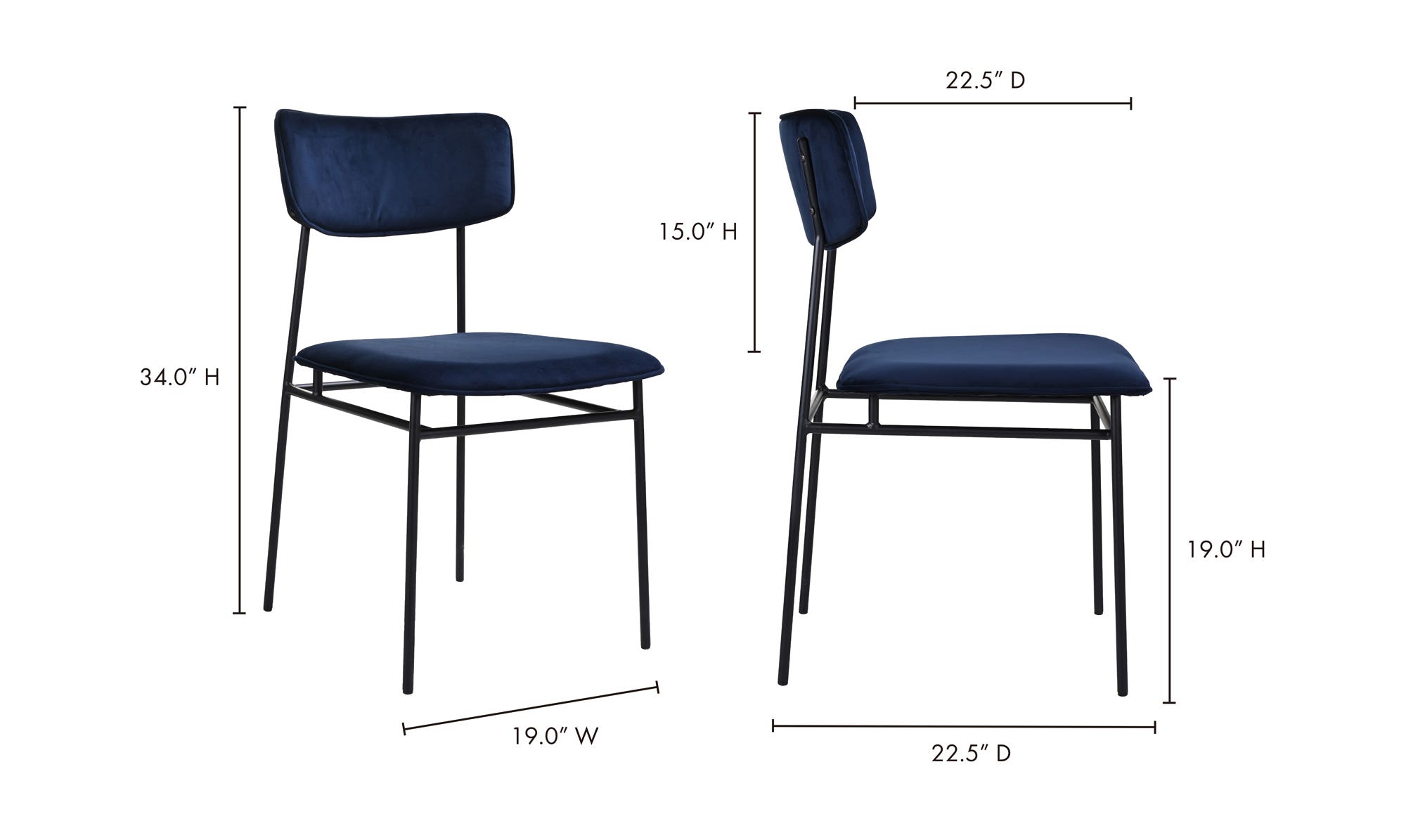 Moe's Sailor Modern Dining Chair Set of 2 - Blue