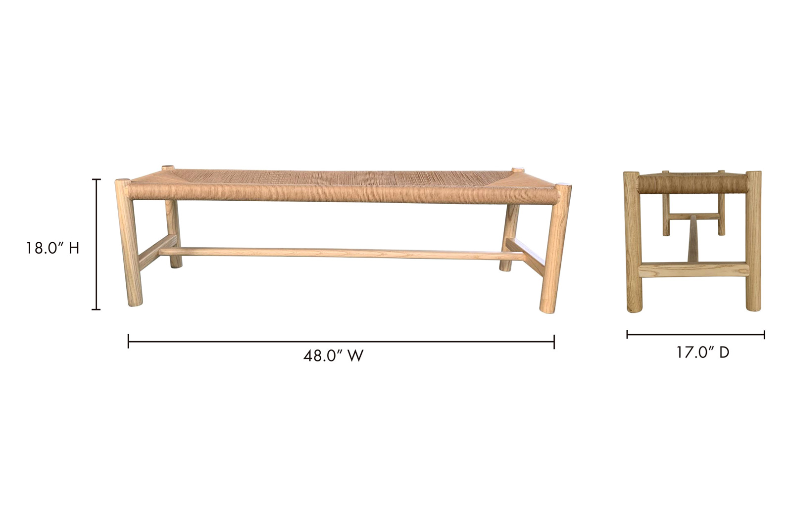 Moe's Hawthorn Bench - Natural, Small