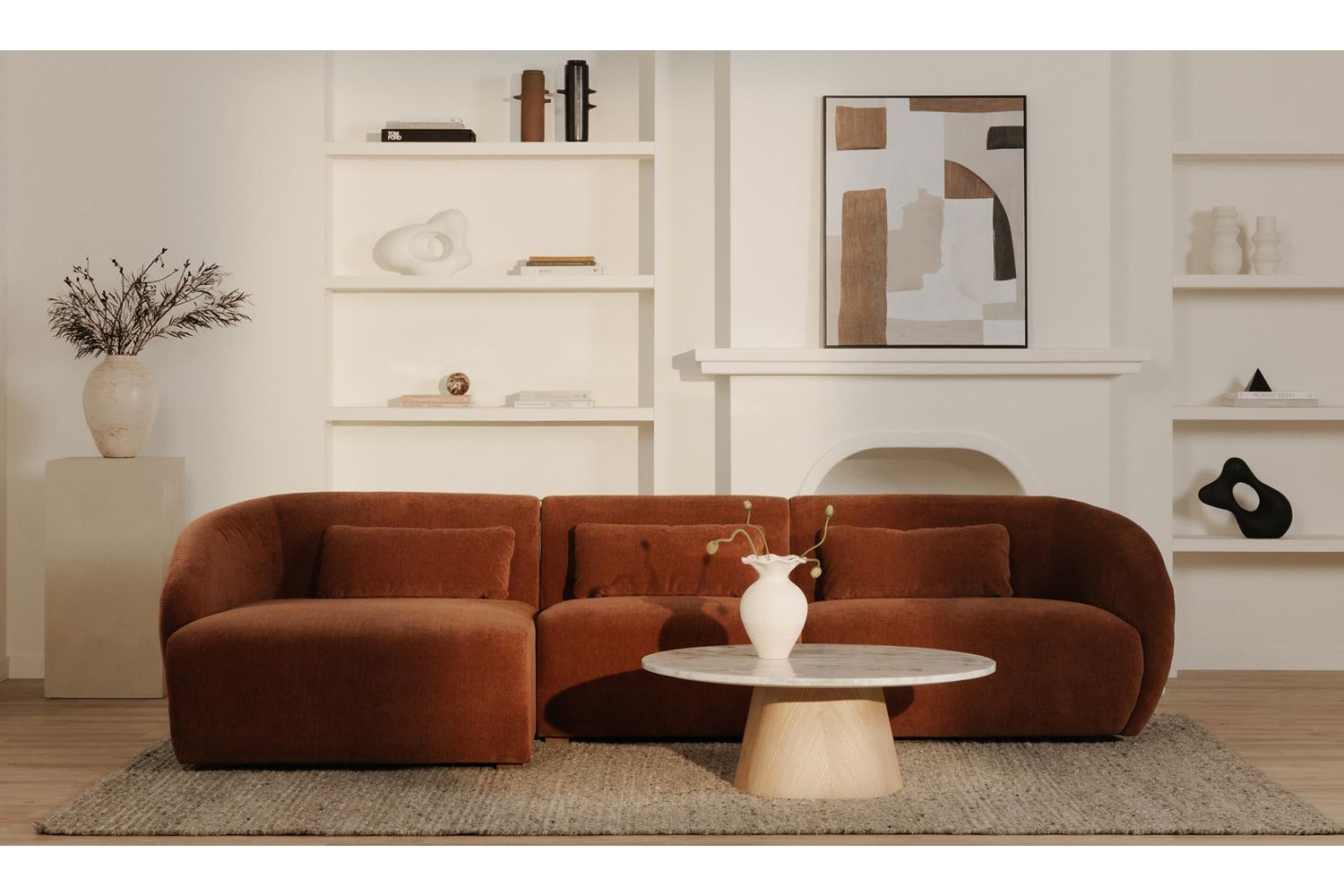 Moe's Amelia Lounge Contemporary Modular Sectional - Chestnut, Right Facing