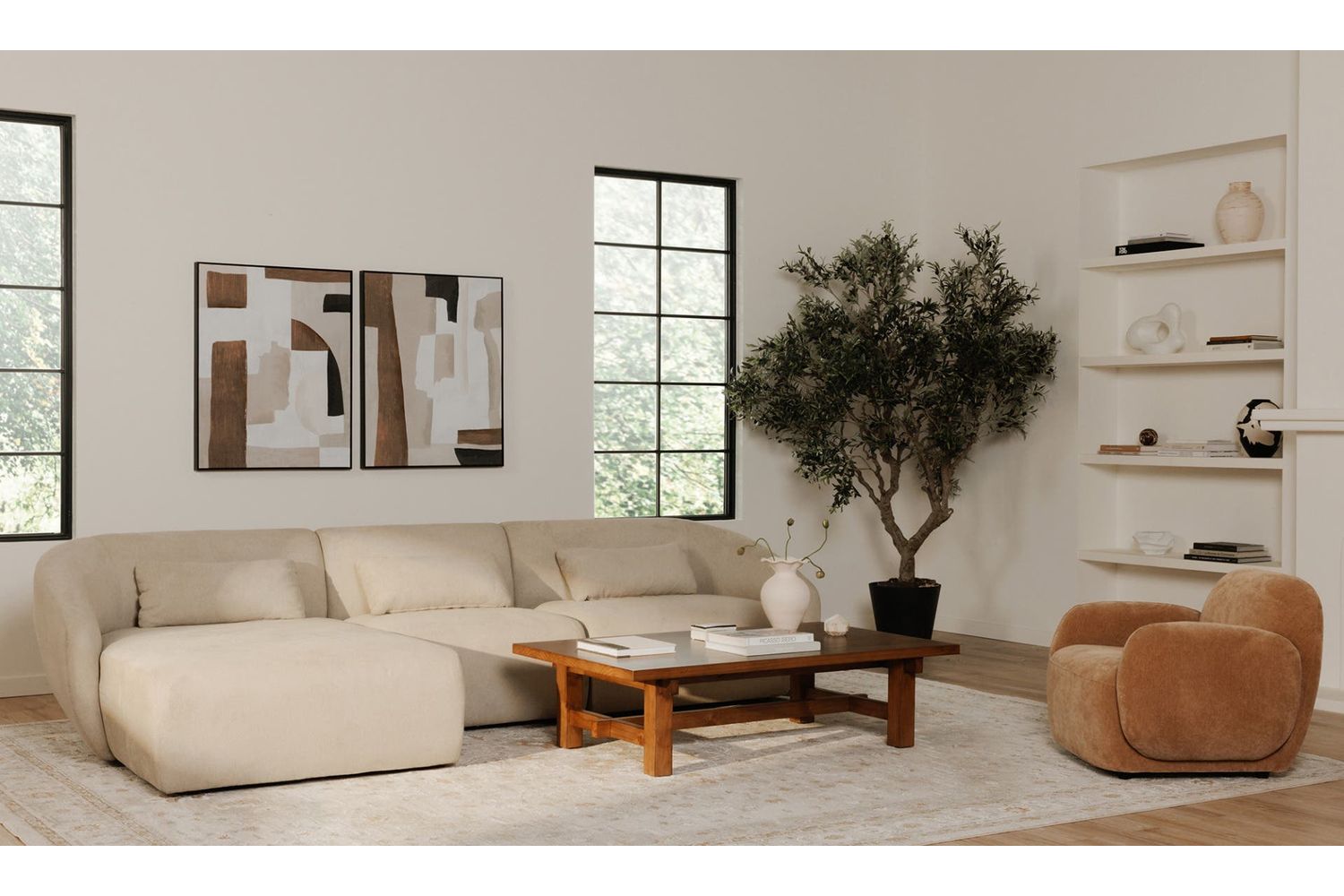 Moe's Amelia Lounge Contemporary Modular Sectional - Warm White, Right Facing