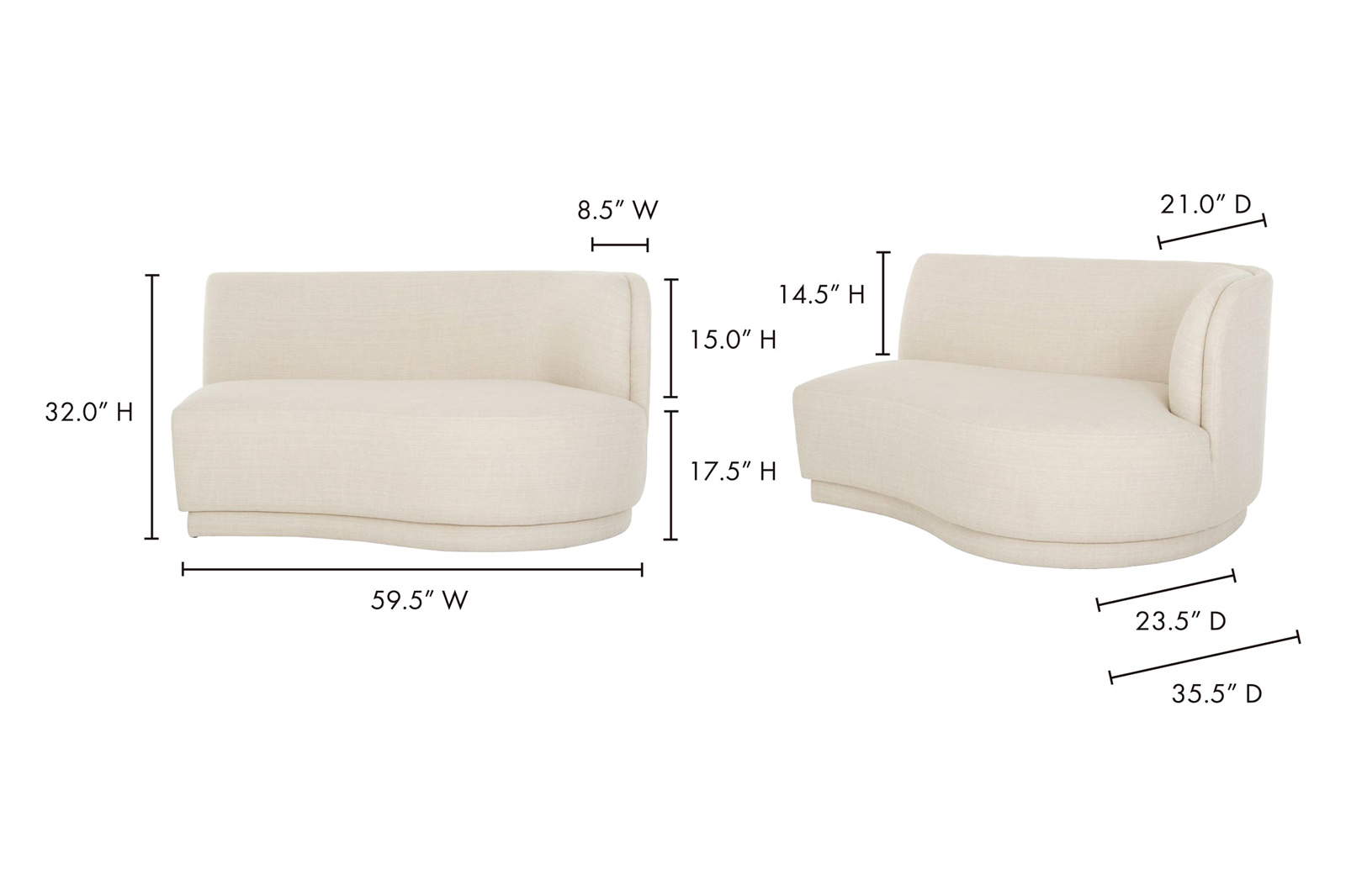 Moe's™ Yoon 2 Seat Sofa - Sweet Cream, Right Chaise