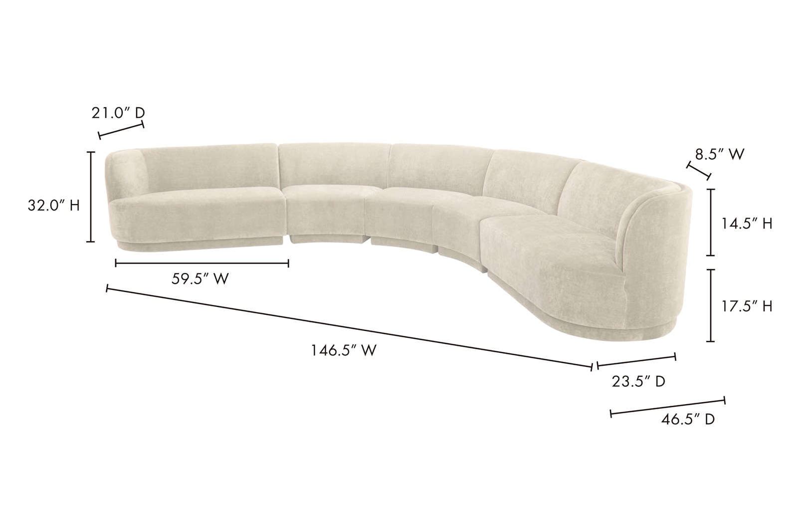 Moe's Yoon Radius Modular Sectional - Sweet Cream