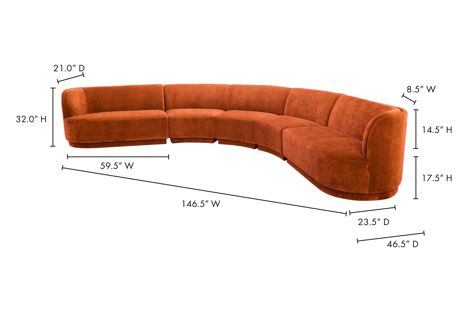 Moe's Yoon Radius Modular Sectional - Fired Rust