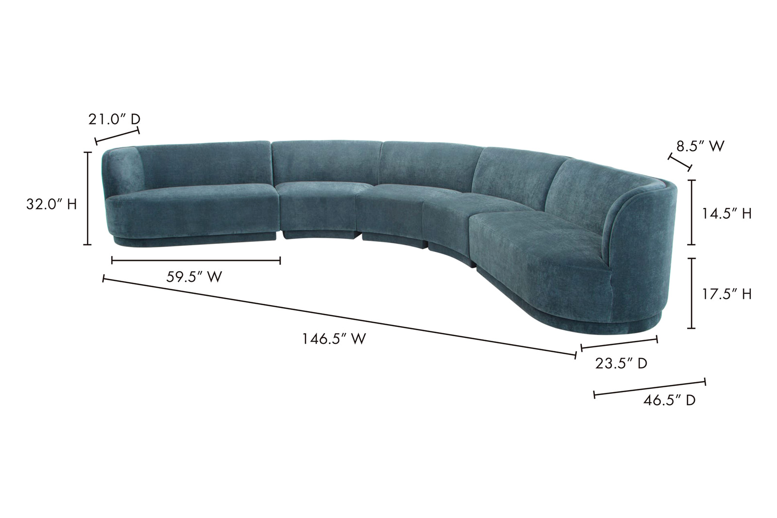 Moe's Yoon Radius Modular Sectional - Nightshade Blue