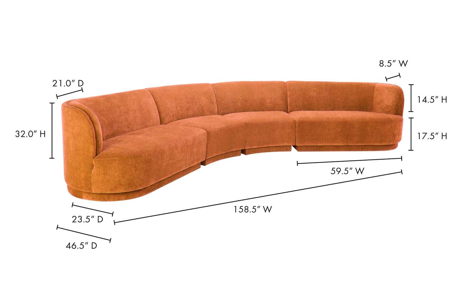 Moe's Yoon Eclipse Modular Sectional - Fired Rust, Right Chaise