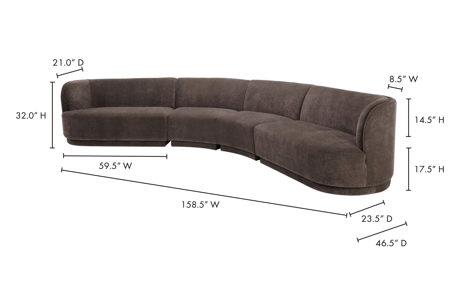 Moe's Yoon Eclipse Modular Sectional - Umbra Gray, Right Chaise