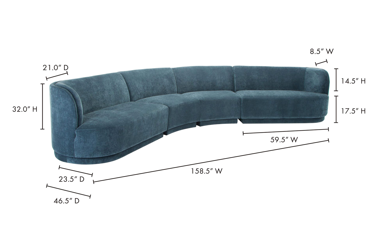 Moe's Yoon Eclipse Modular Sectional - Nightshade Blue, Right Chaise