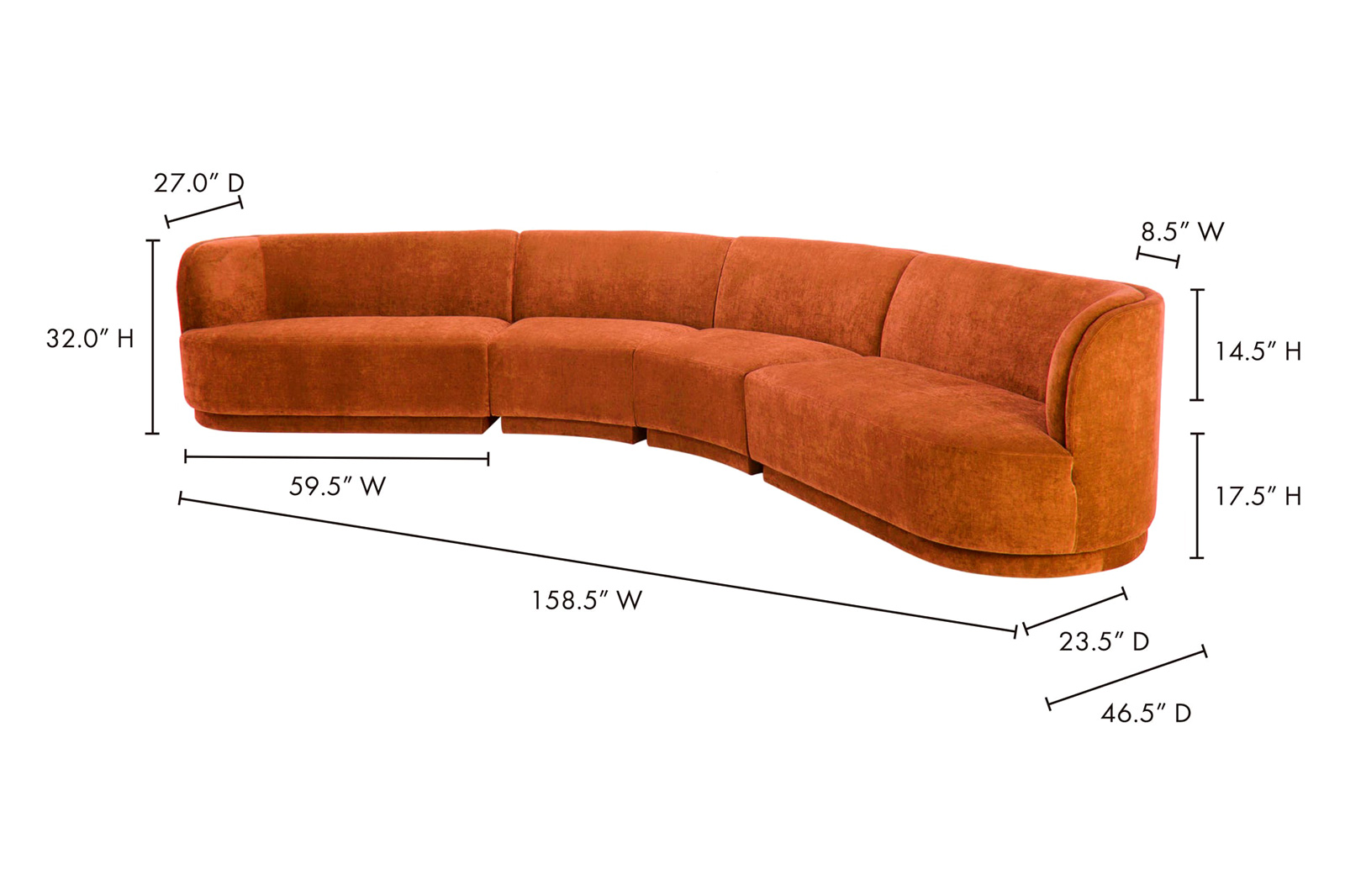 Moe's Yoon Eclipse Modular Sectional - Fired Rust, Left Chaise