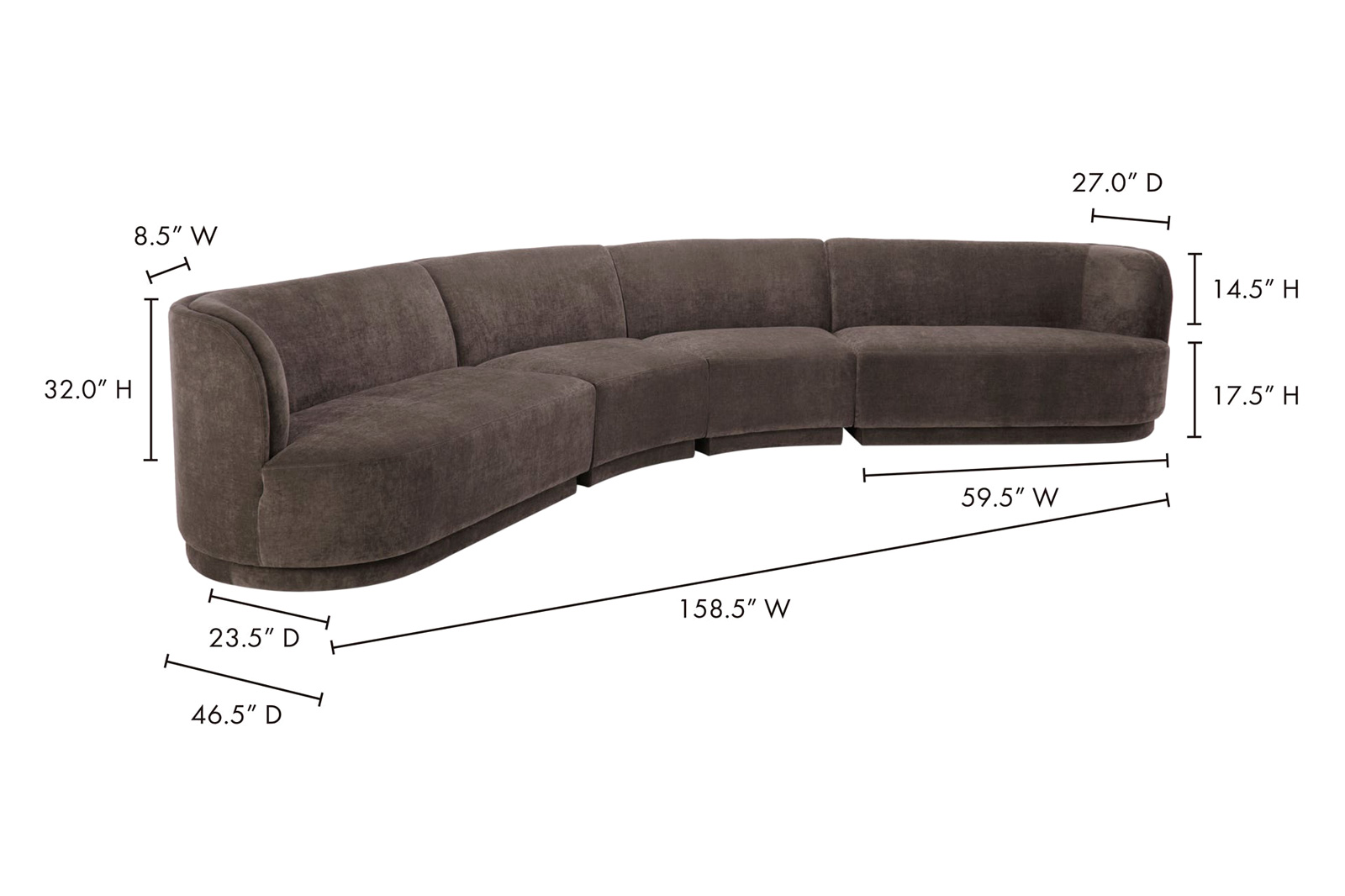 Moe's™ Yoon Eclipse Modular Sectional - Umbra Gray, Left Chaise