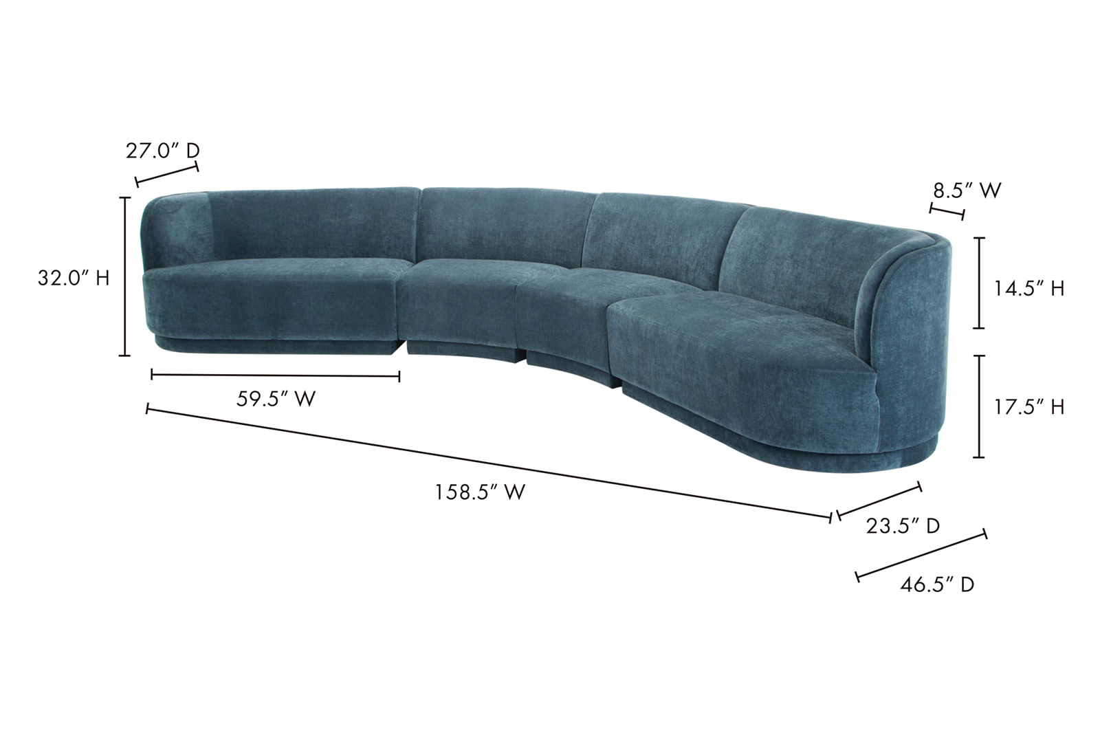 Moe's Yoon Eclipse Modular Sectional - Nightshade Blue, Left Chaise