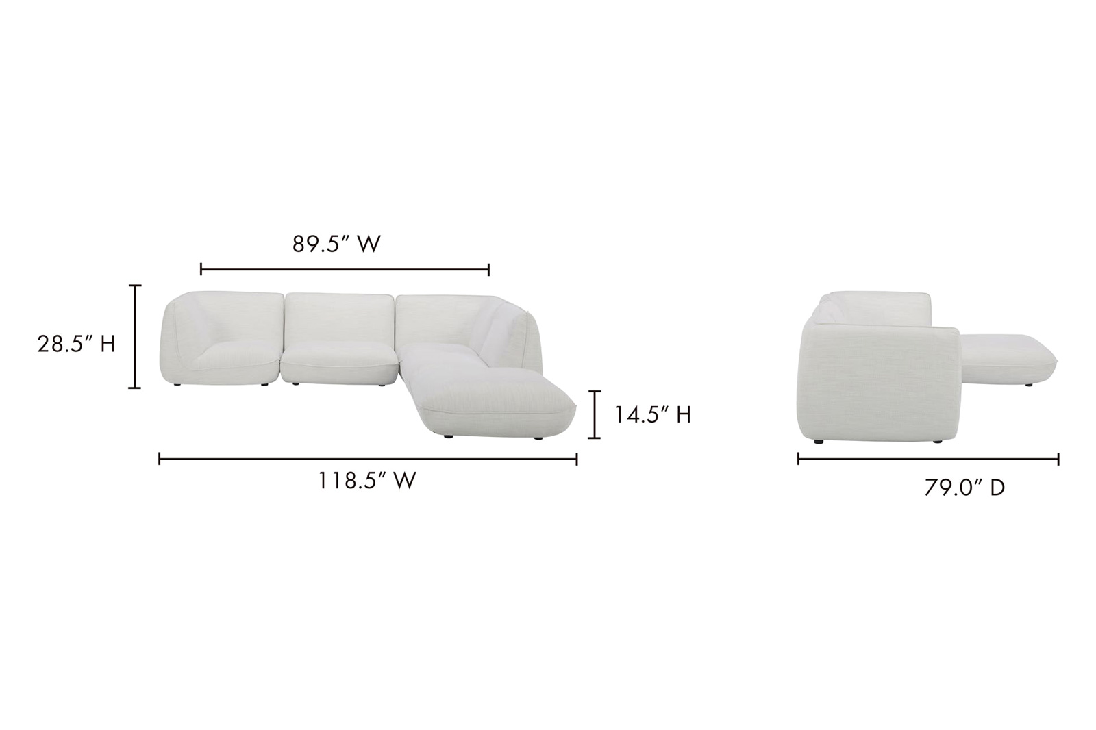 Moe's - Zeppelin Lounge Modular Sectional in Salt Stone White