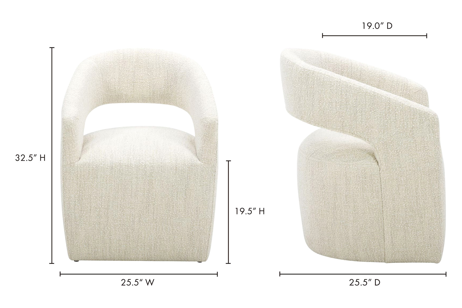 Moe's Barrow Performance Fabric Rolling Dining Chair - White Mist