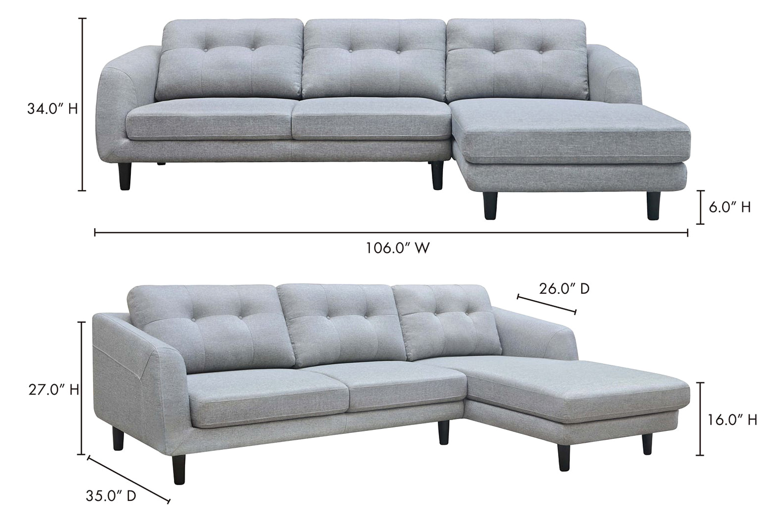 Moe's Corey Sectional - Dark Gray, Right Facing