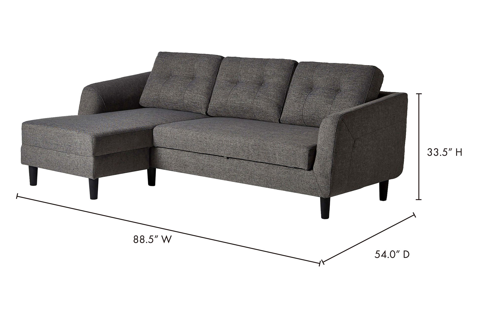 Moe's Belagio Sofa Bed With Chaise - Charcoal Gray, Left Facing