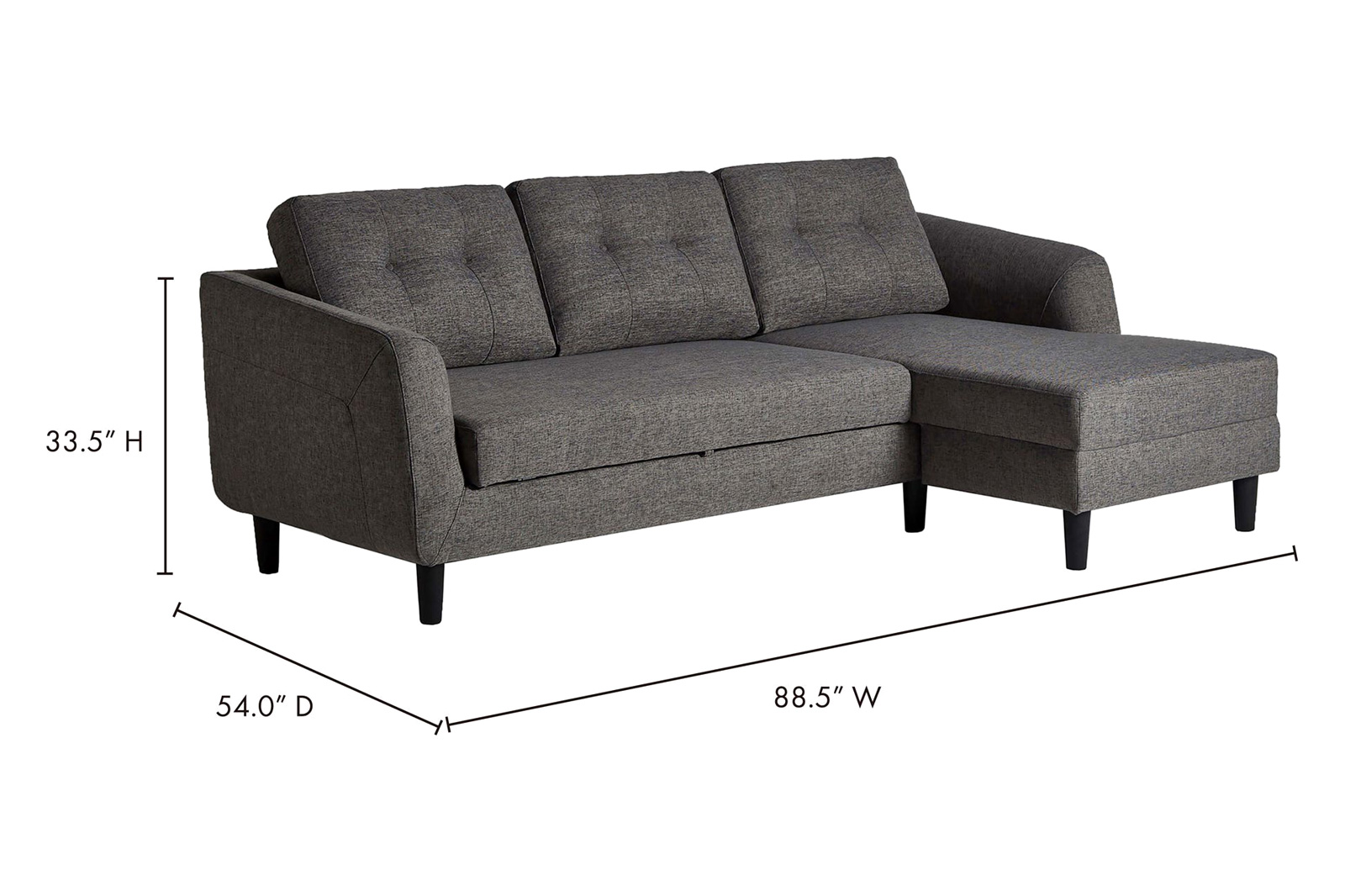 Moe's Belagio Sofa Bed With Chaise - Charcoal Gray, Right Facing