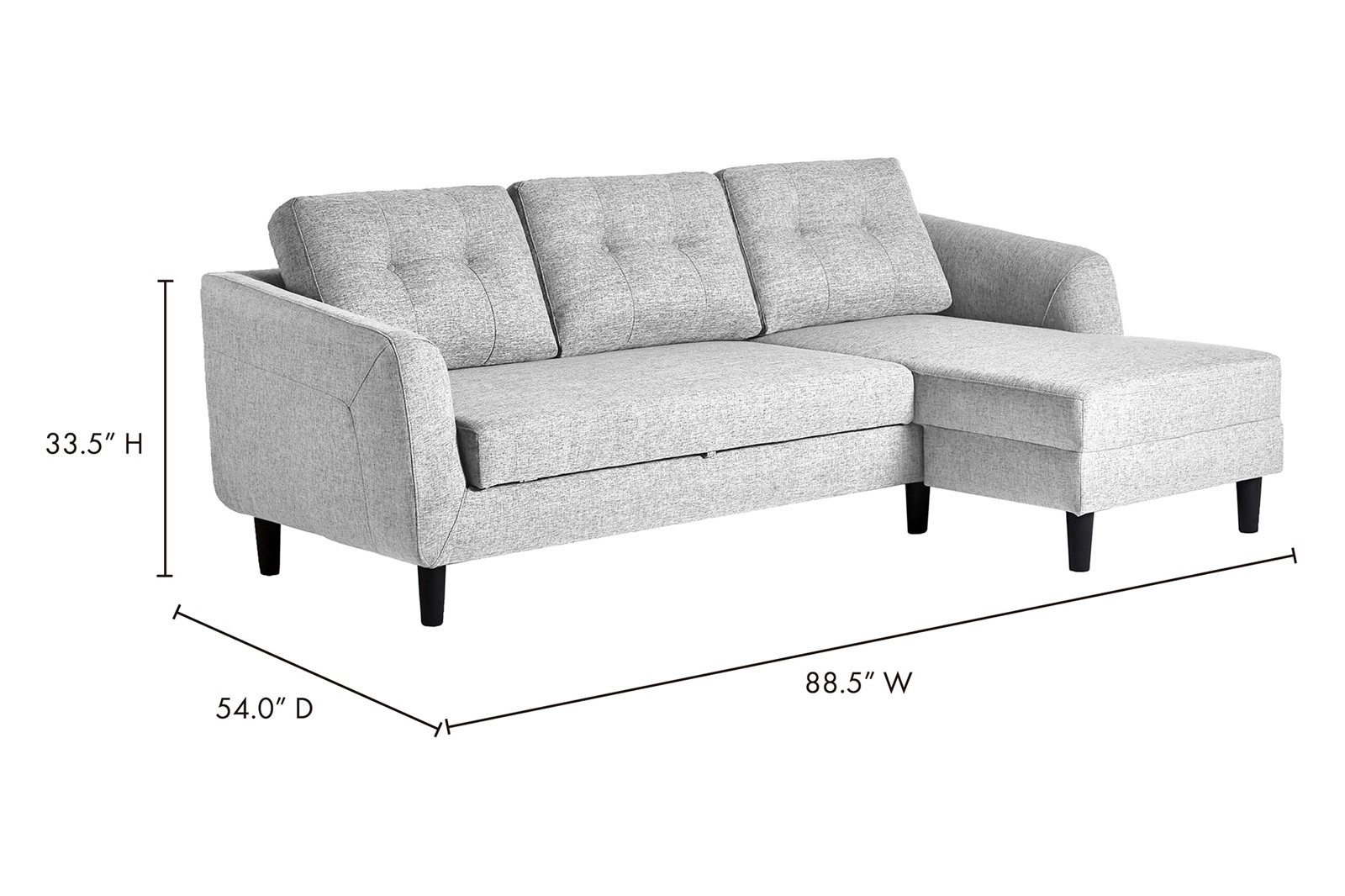 Moe's Belagio Sofa Bed With Chaise - Light Gray, Right Facing