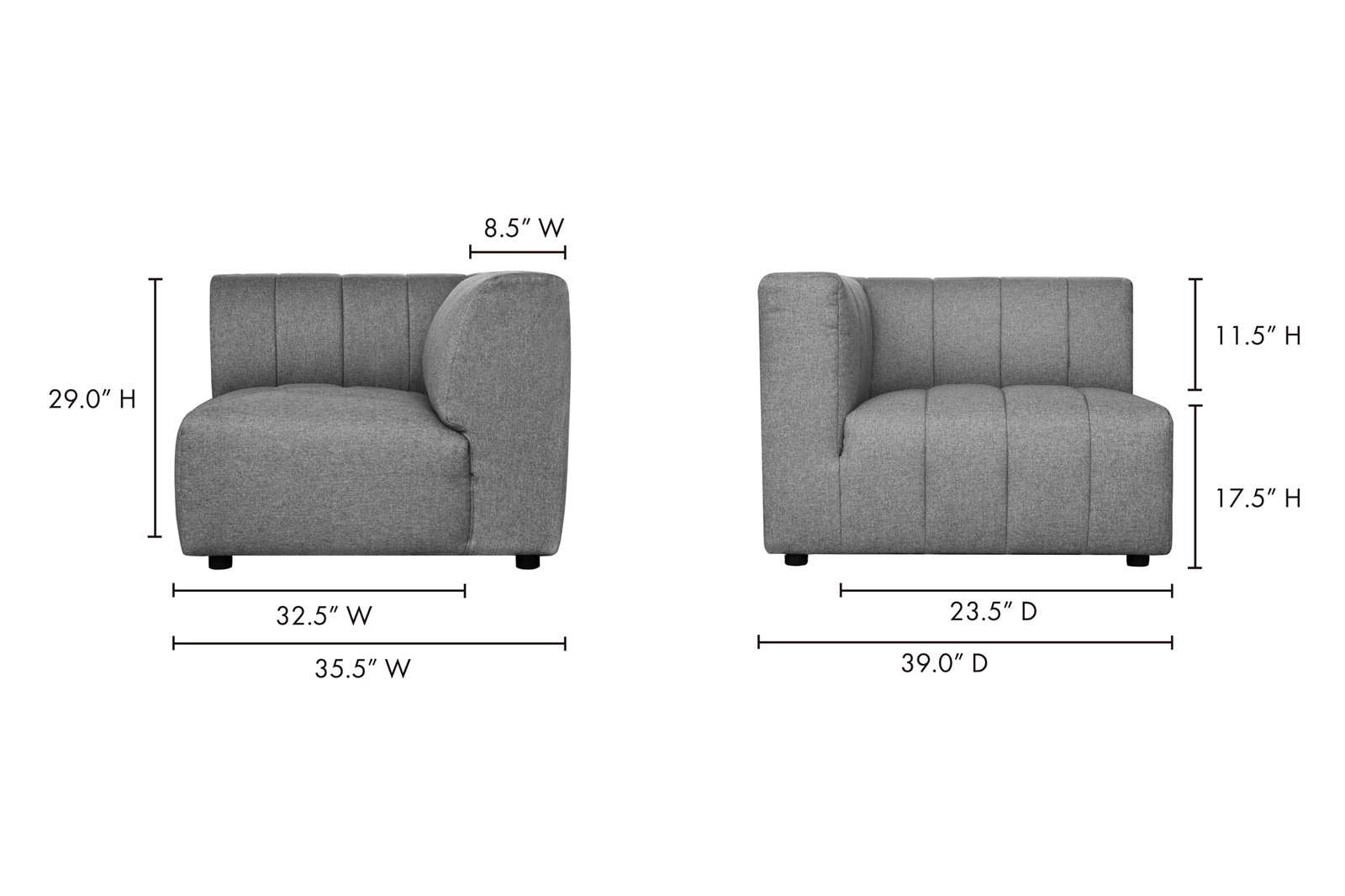 Moe's Lyric Left Arm Chair - Gray, Left Arm