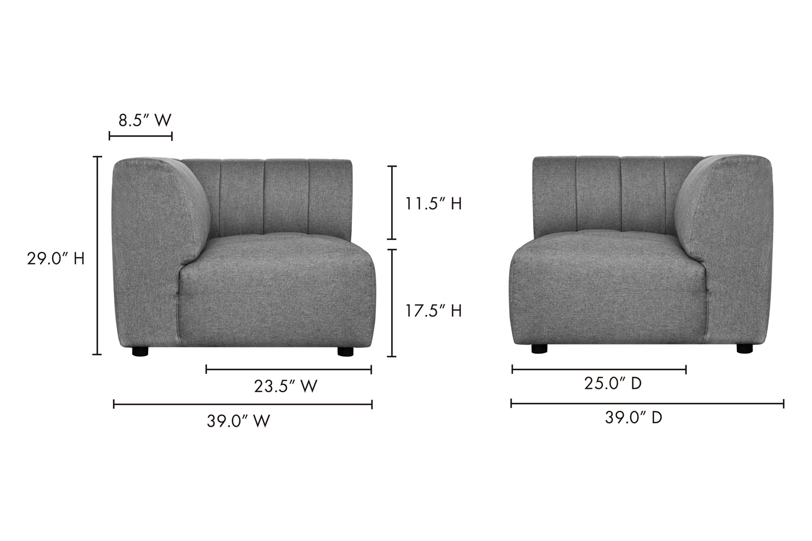 Moe's Lyric Corner Chair - Gray