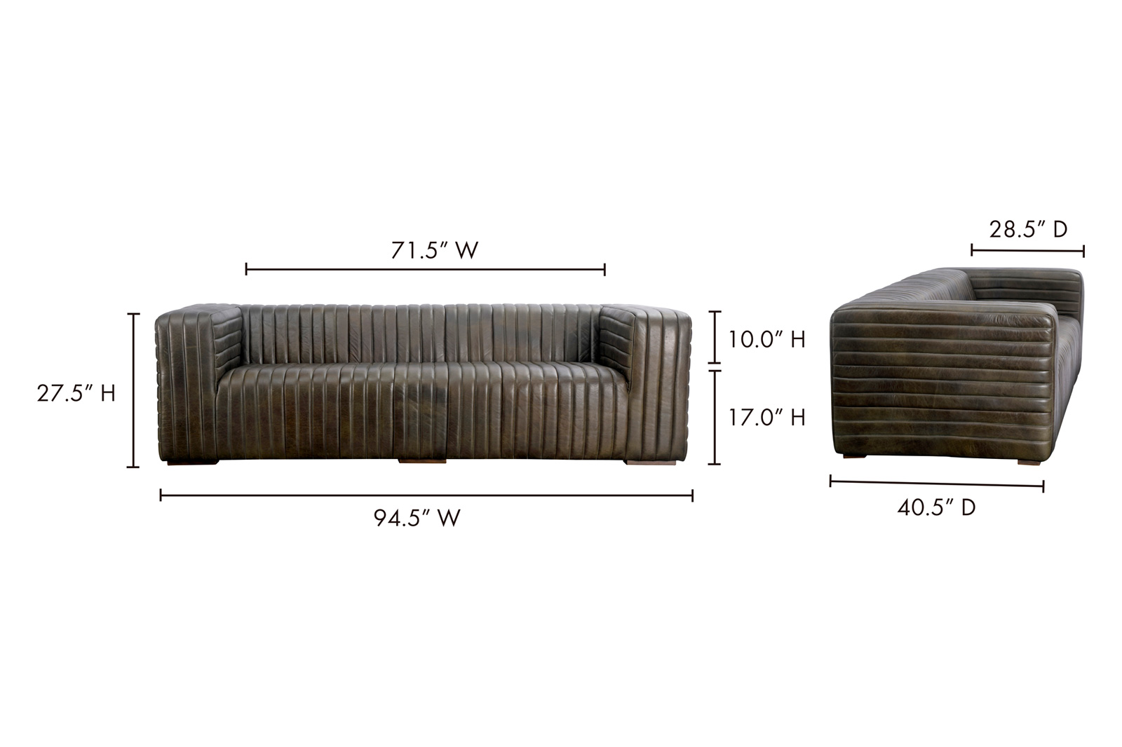 Moe's Castle Sofa - Charred Olive