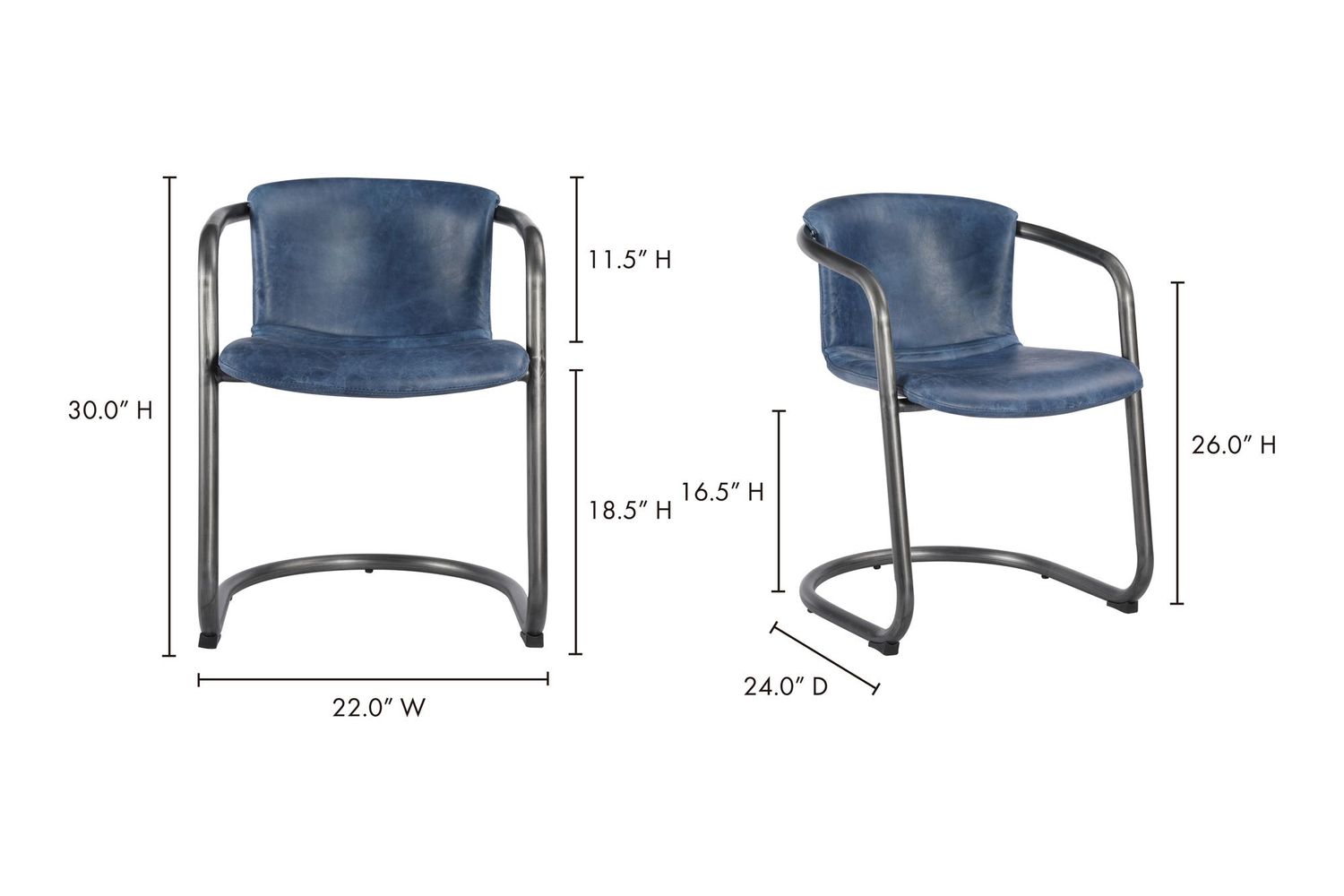 Moe's Freeman Industrial Dining Chair Set of 2 - Dark Blue