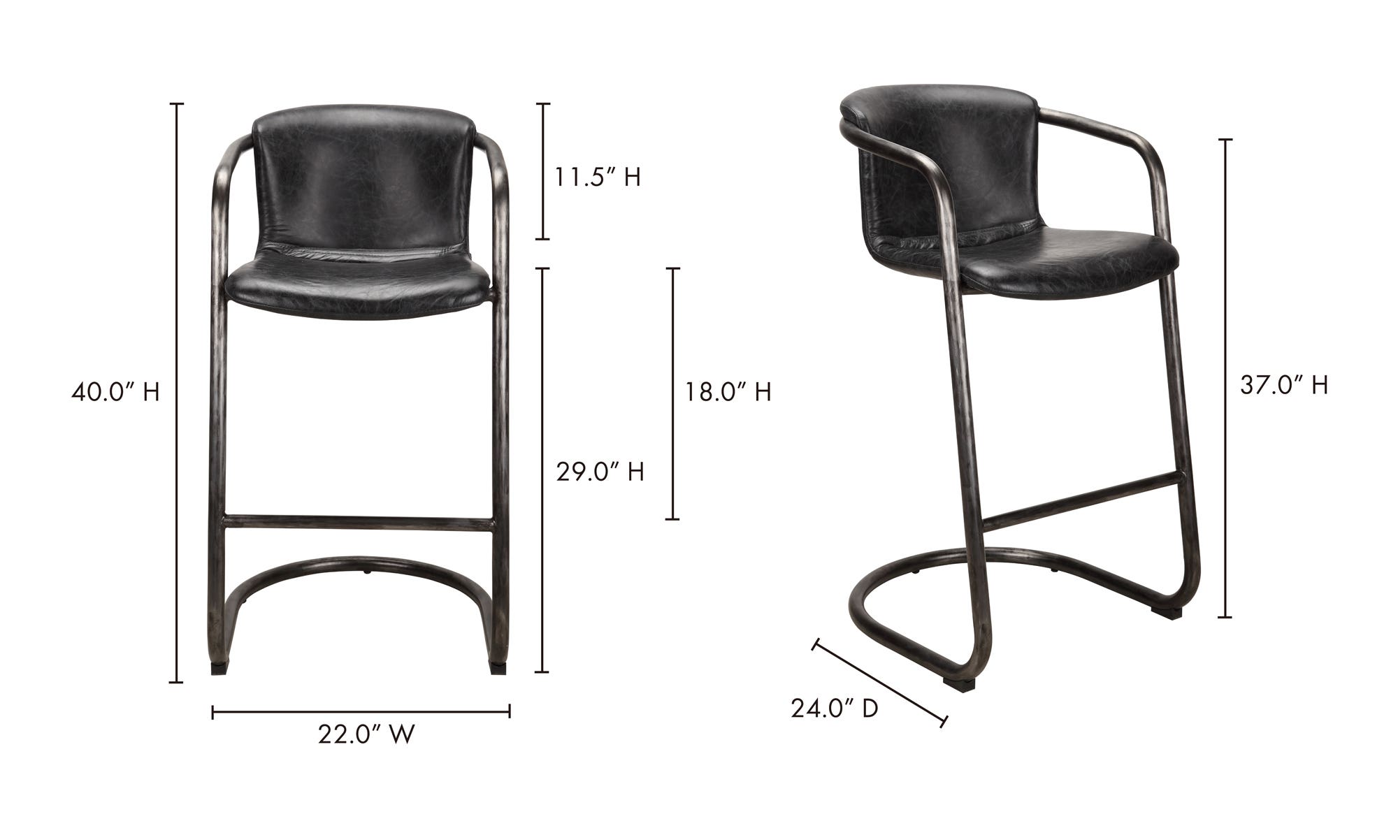 Moe's Freeman Industrial Bar Stool Set of 2 - Black