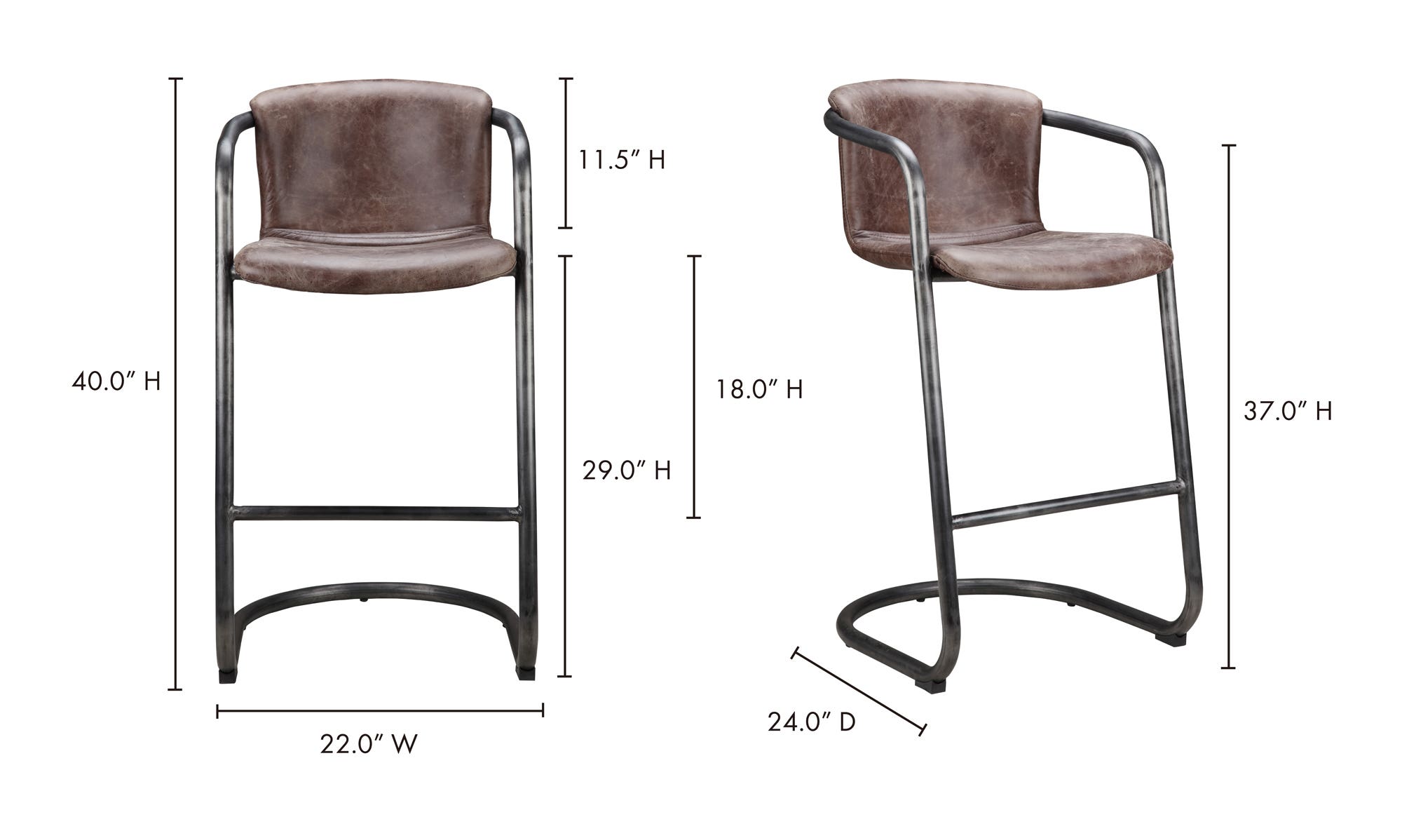 Moe's Freeman Industrial Bar Stool Set of 2 - Brown