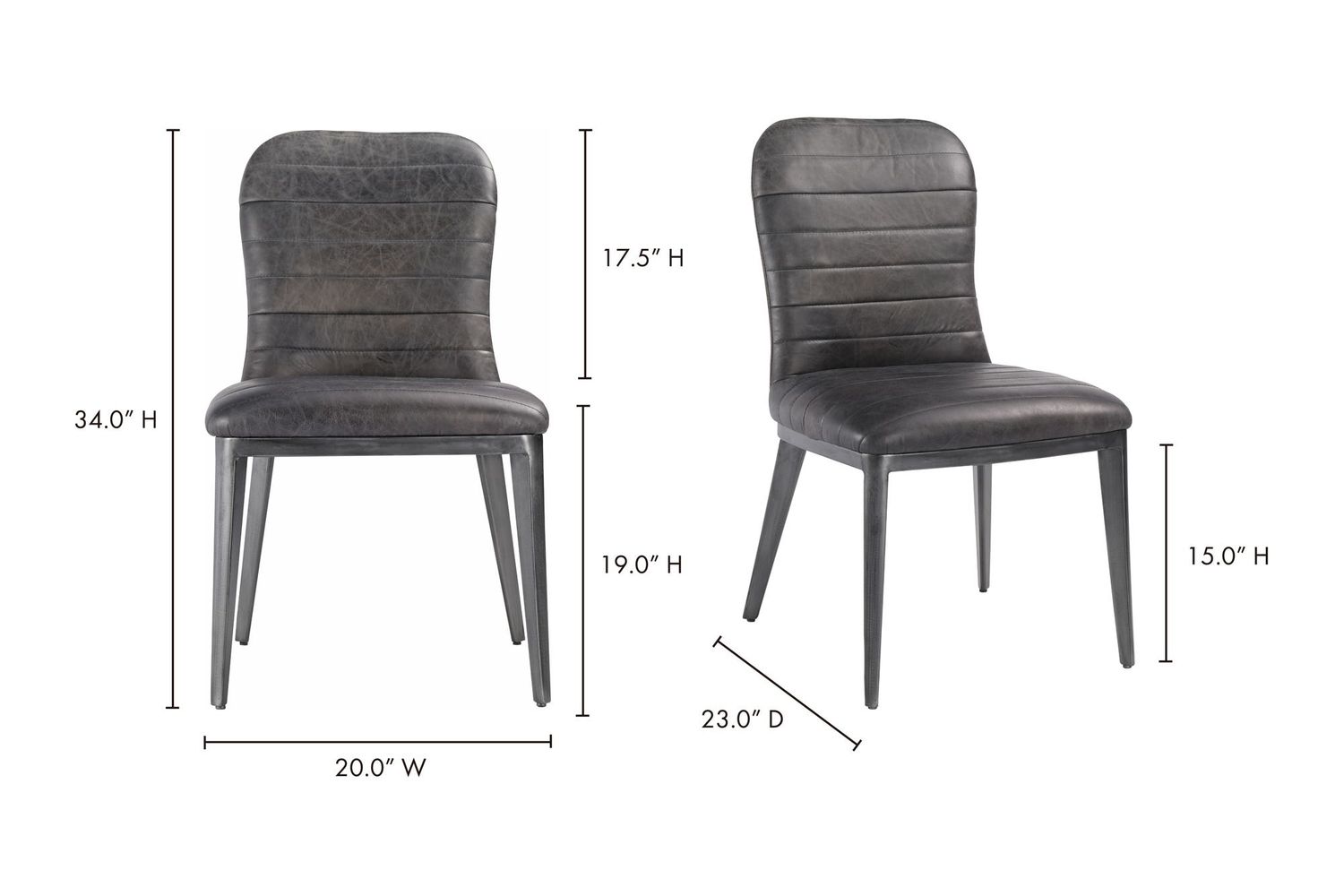 Moe's Shelton Industrial Dining Chair Set of 2 - Ebony, Leather