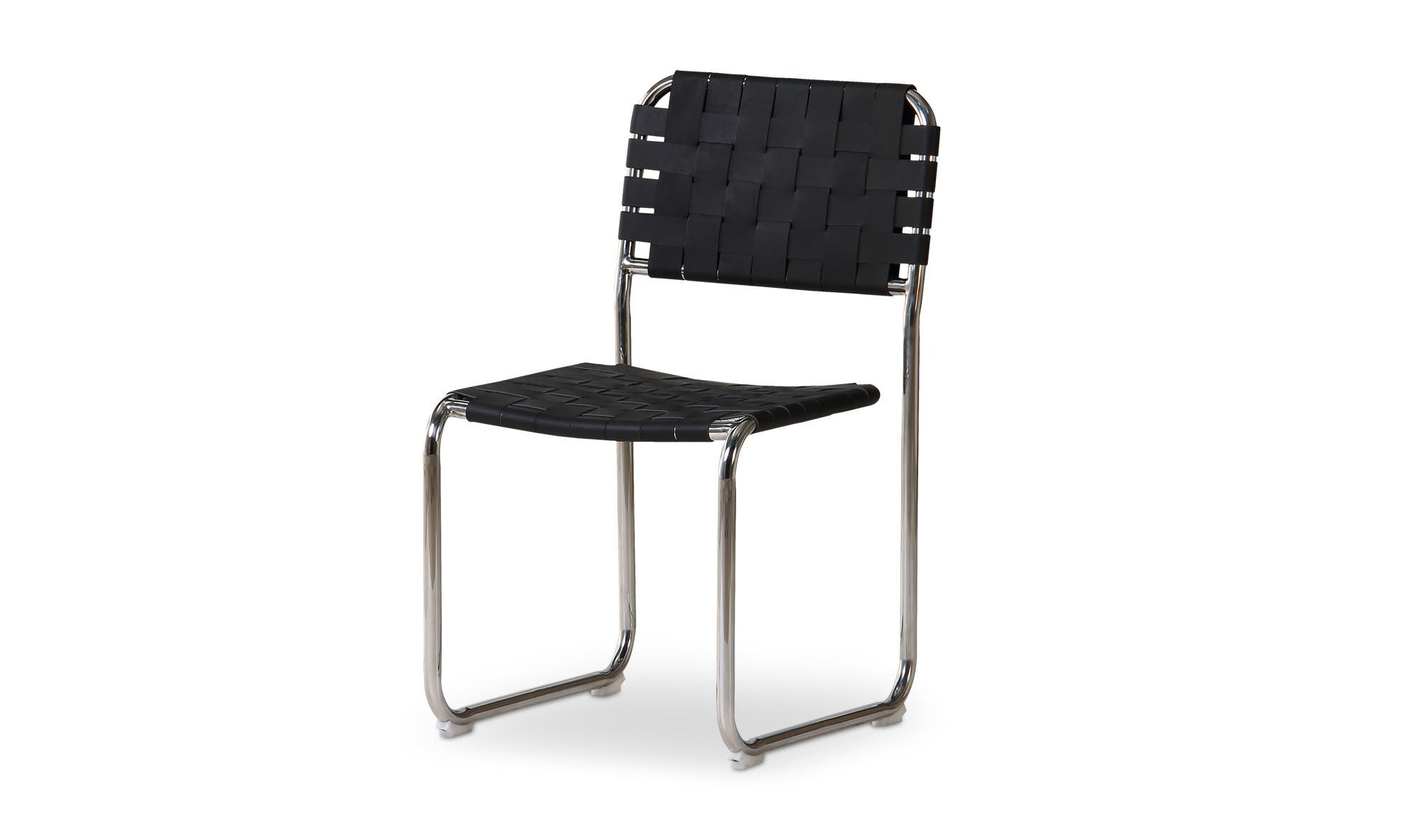 Moe's Moma Modern Dining Chair Set of 2 - Black Leather, Iron Frame