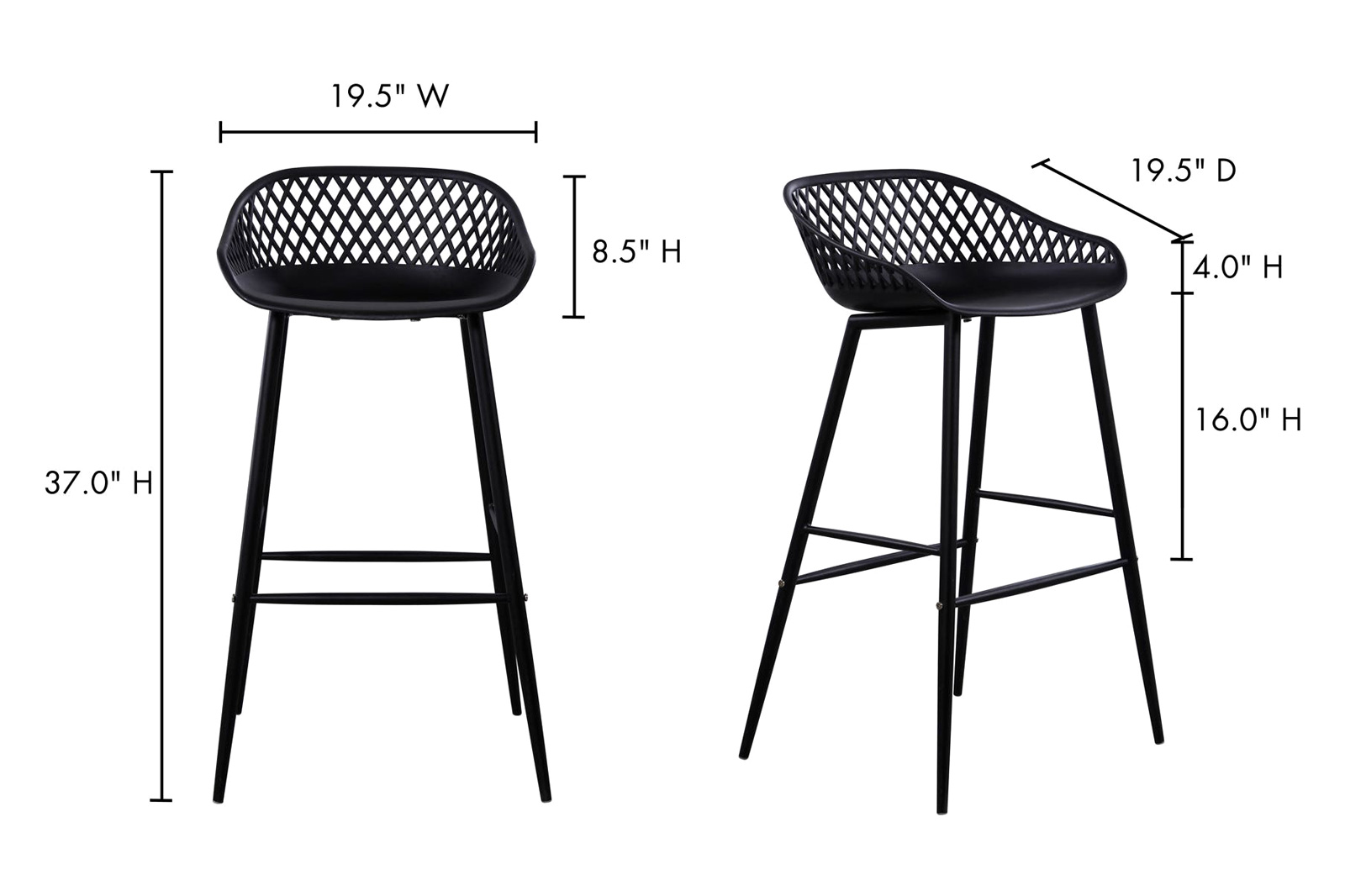 Moe's Piazza Outdoor Bar Stool Set of 2 - Black