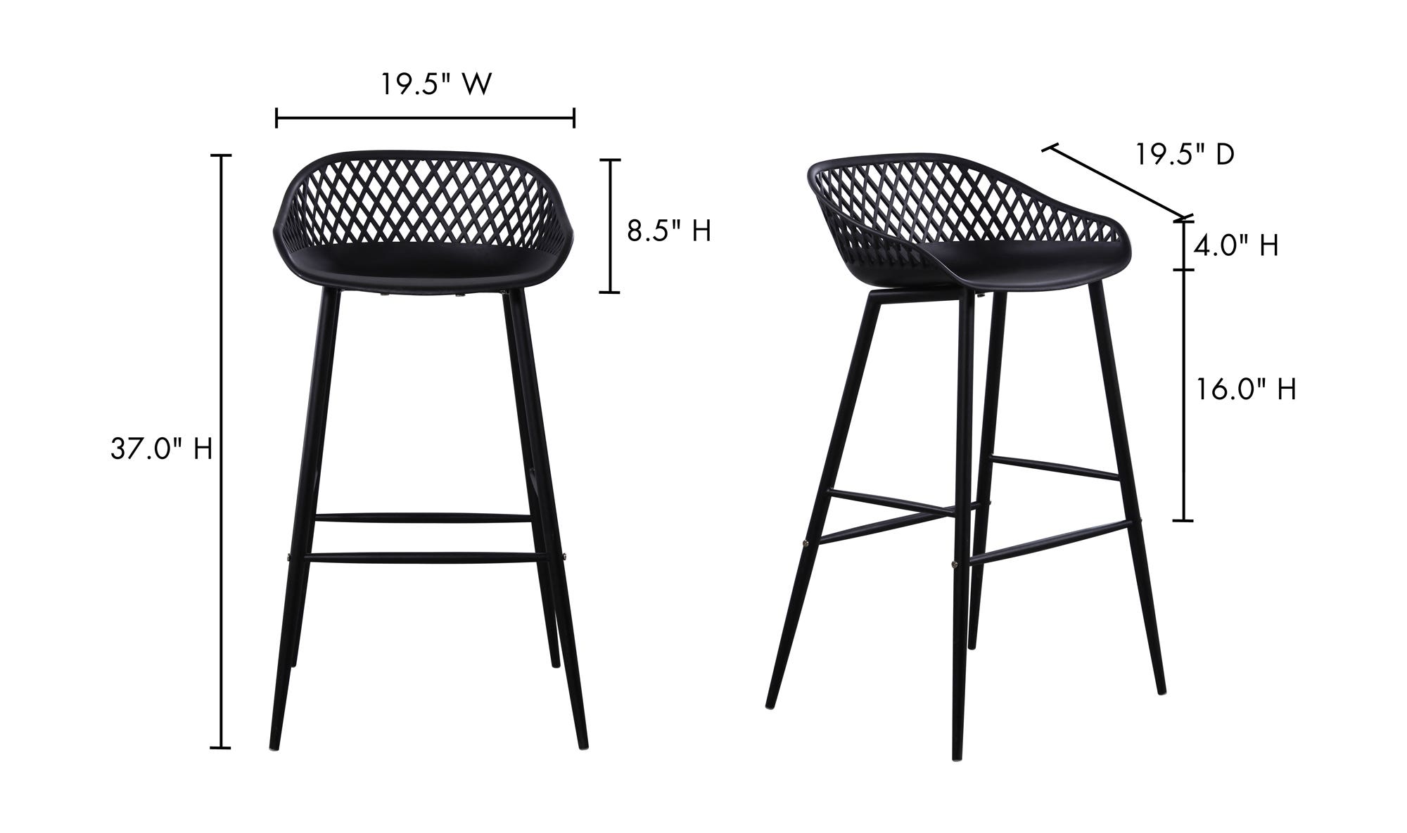 Moe's Piazza Contemporary Outdoor Barstool Set of 2 - Black