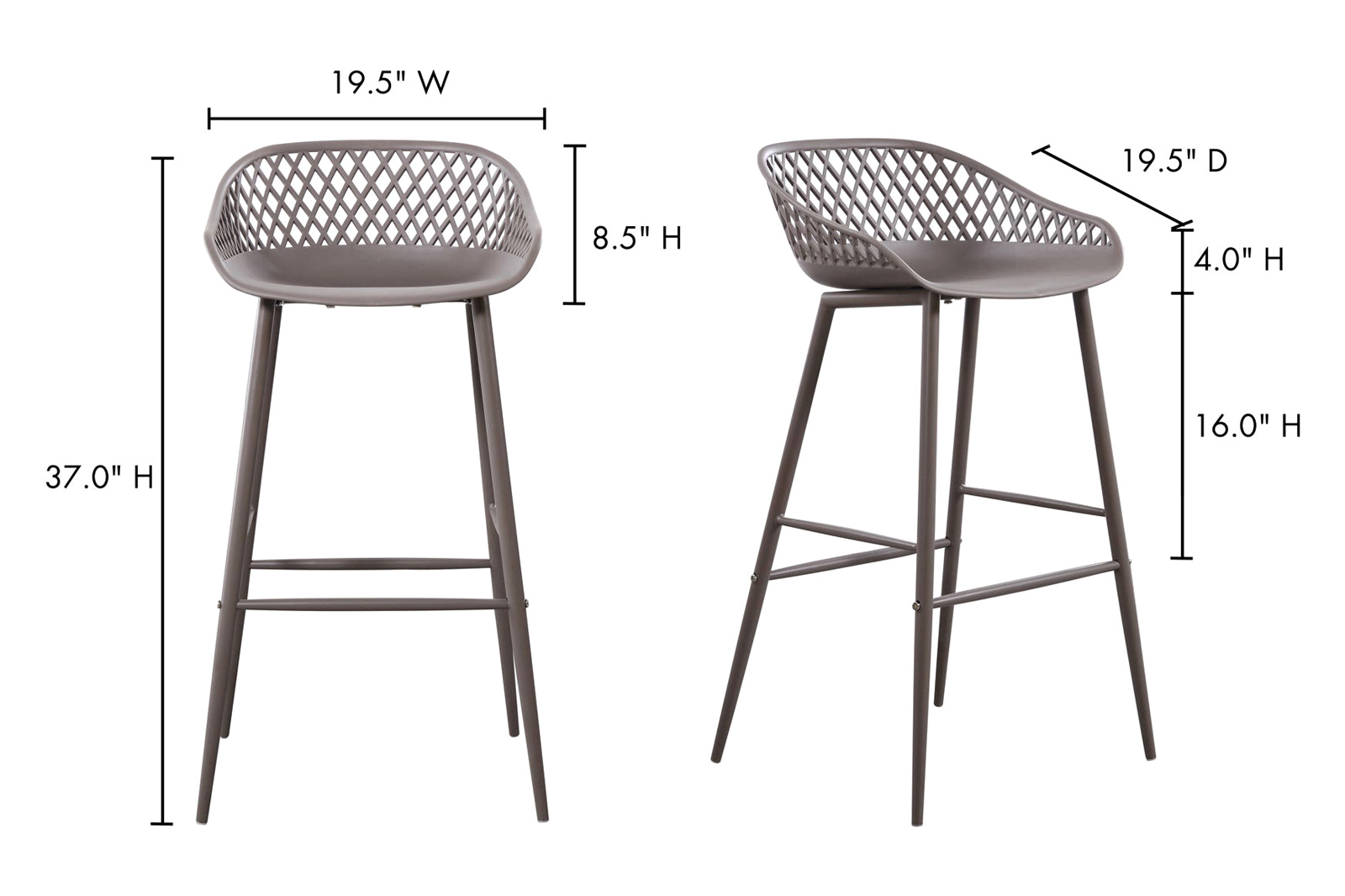 Moe's Piazza Outdoor Bar Stool Set of 2 - Gray