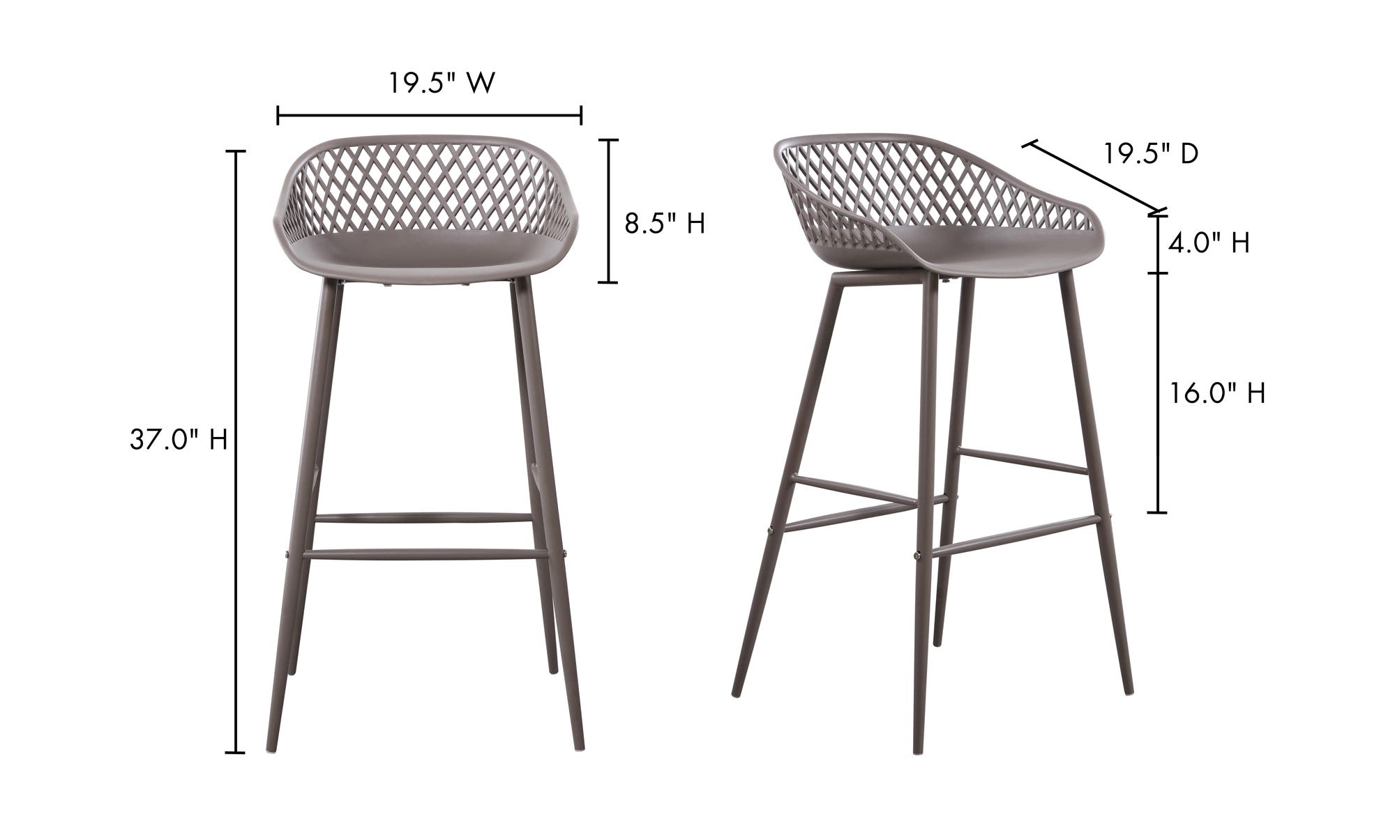 Moe's Piazza Contemporary Outdoor Barstool Set of 2 - Gray