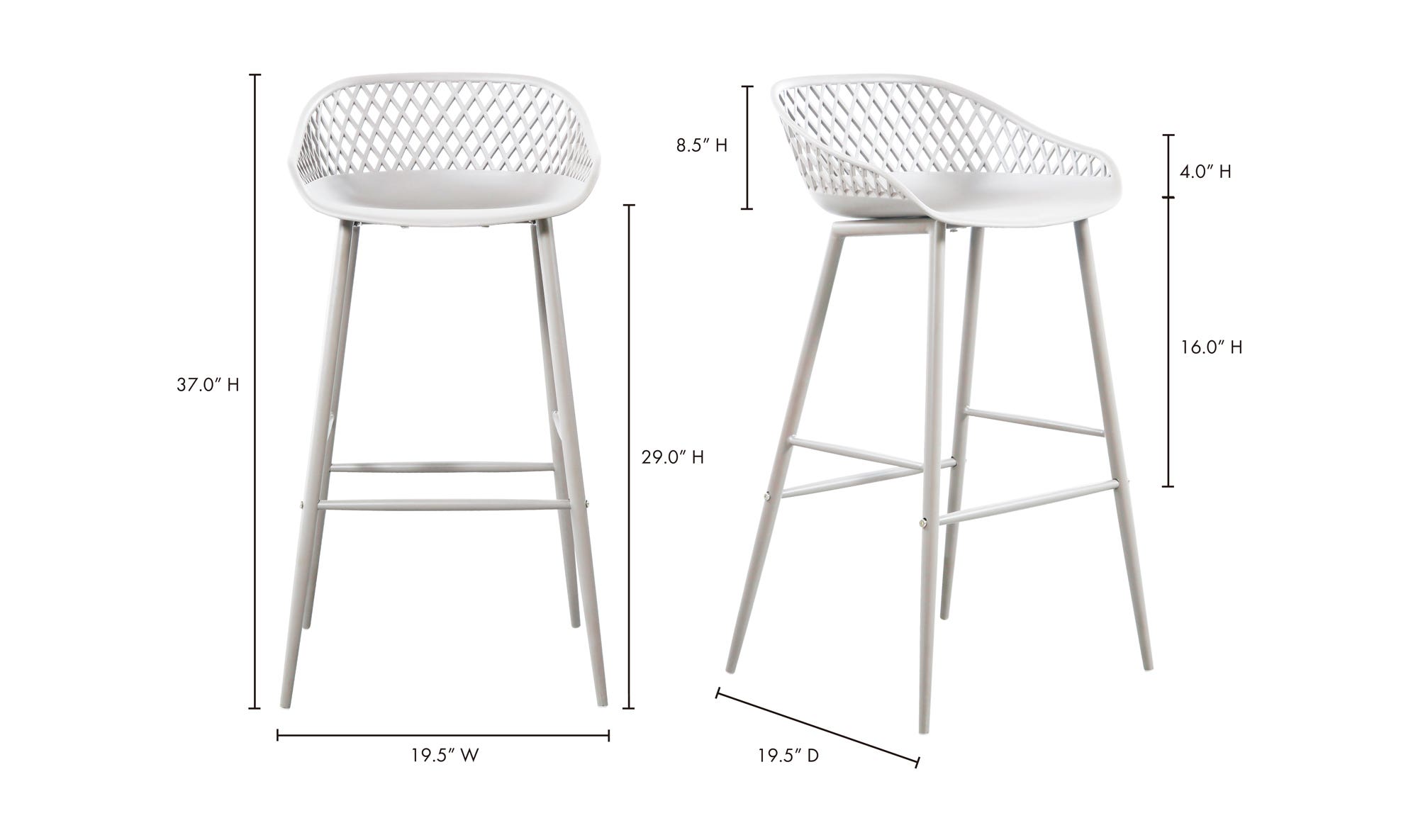 Moe's Piazza Contemporary Outdoor Barstool Set of 2 - White