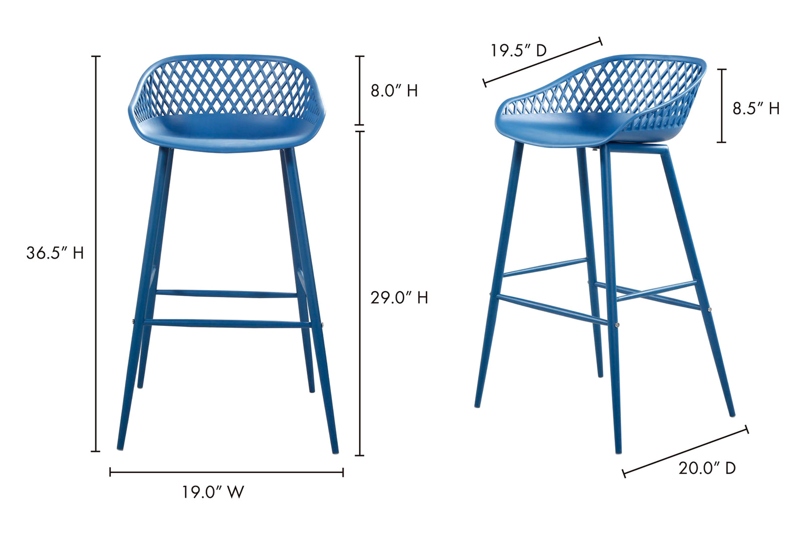 Moe's Piazza Outdoor Bar Stool Set of 2 - Blue