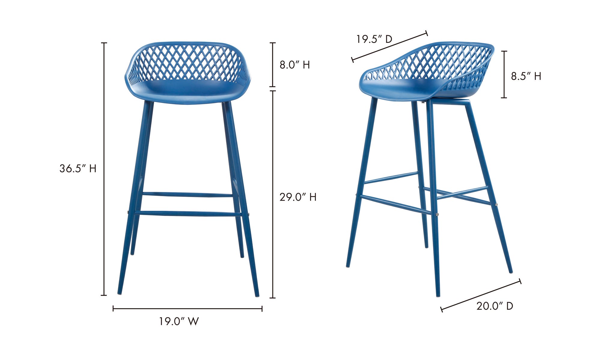 Moe's Piazza Contemporary Outdoor Barstool Set of 2 - Blue