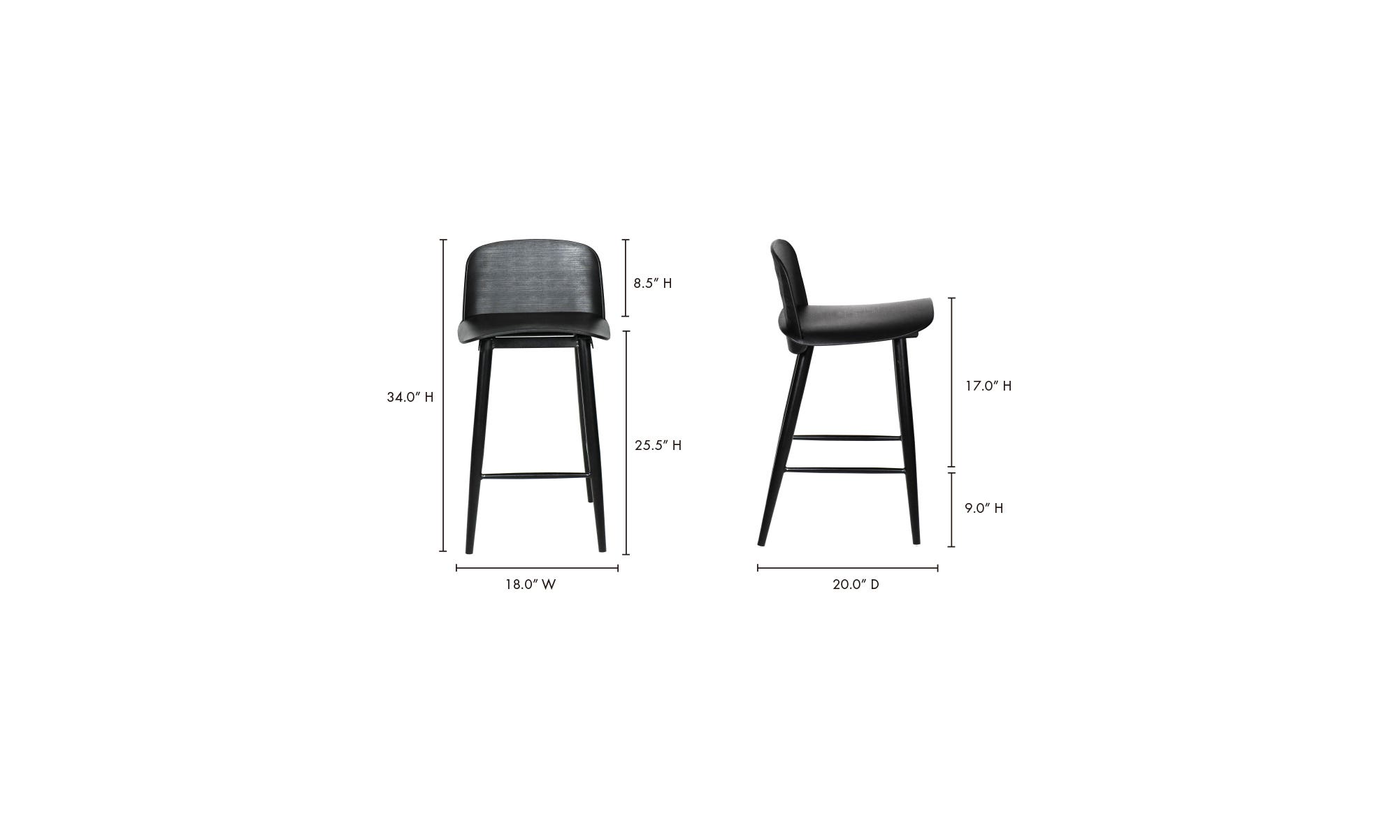 Moe's Looey Contemporary Counter Stool Set of 2 - Black