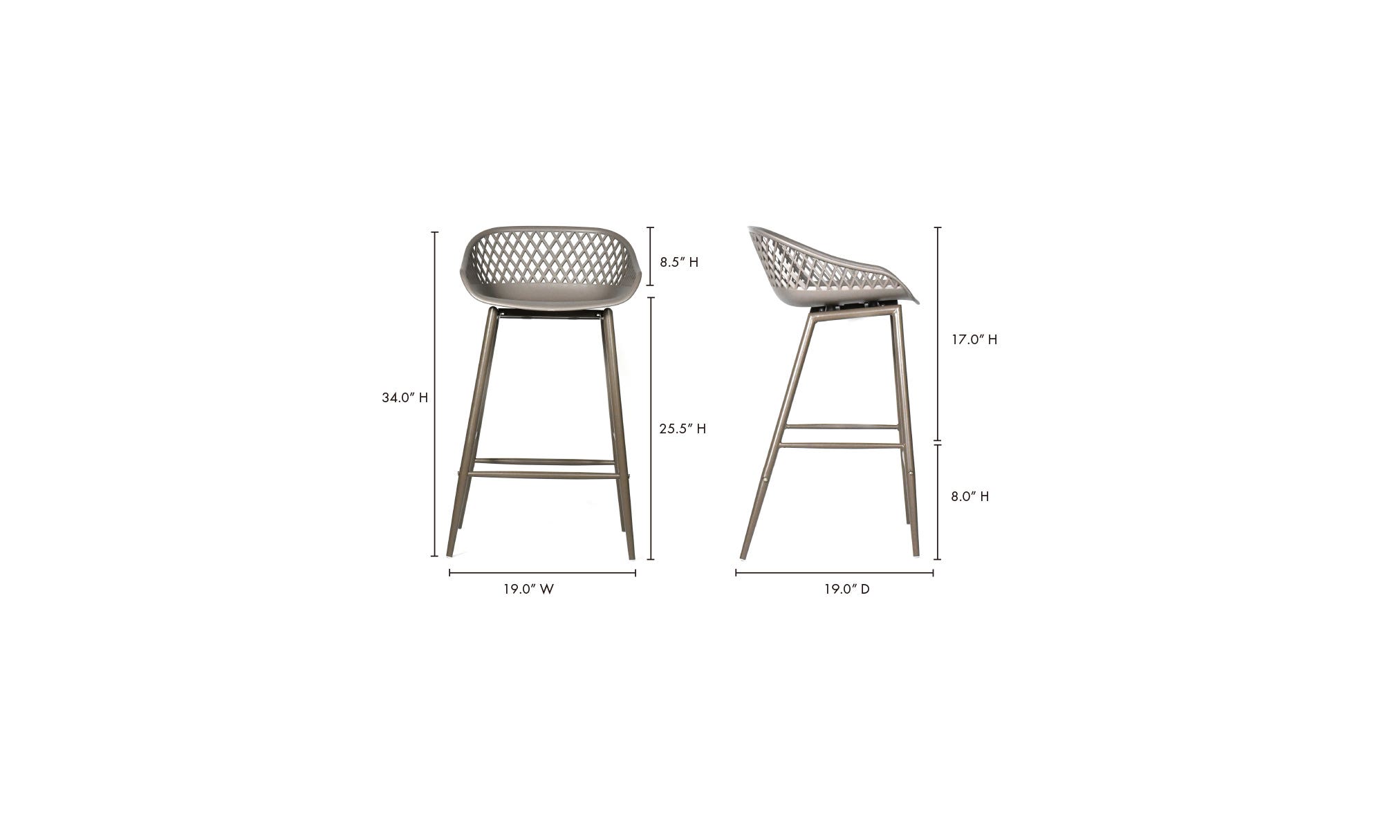 Moe's Piazza Contemporary Counter Stool Set of 2 - Gray