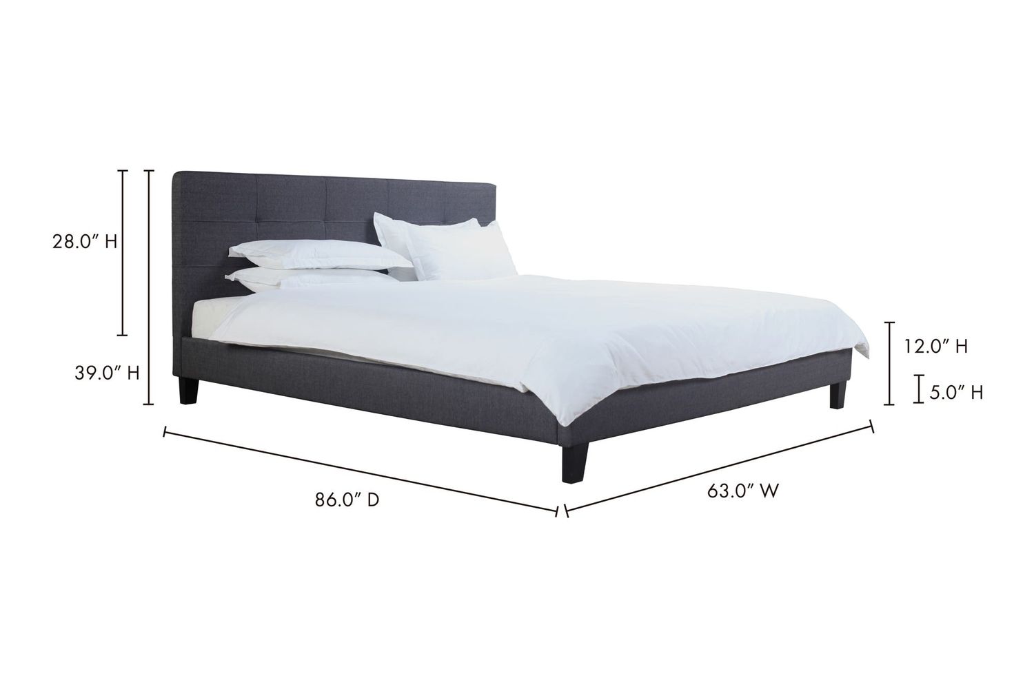 Moe's Eliza Contemporary Queen Size Bed - Dark Gray