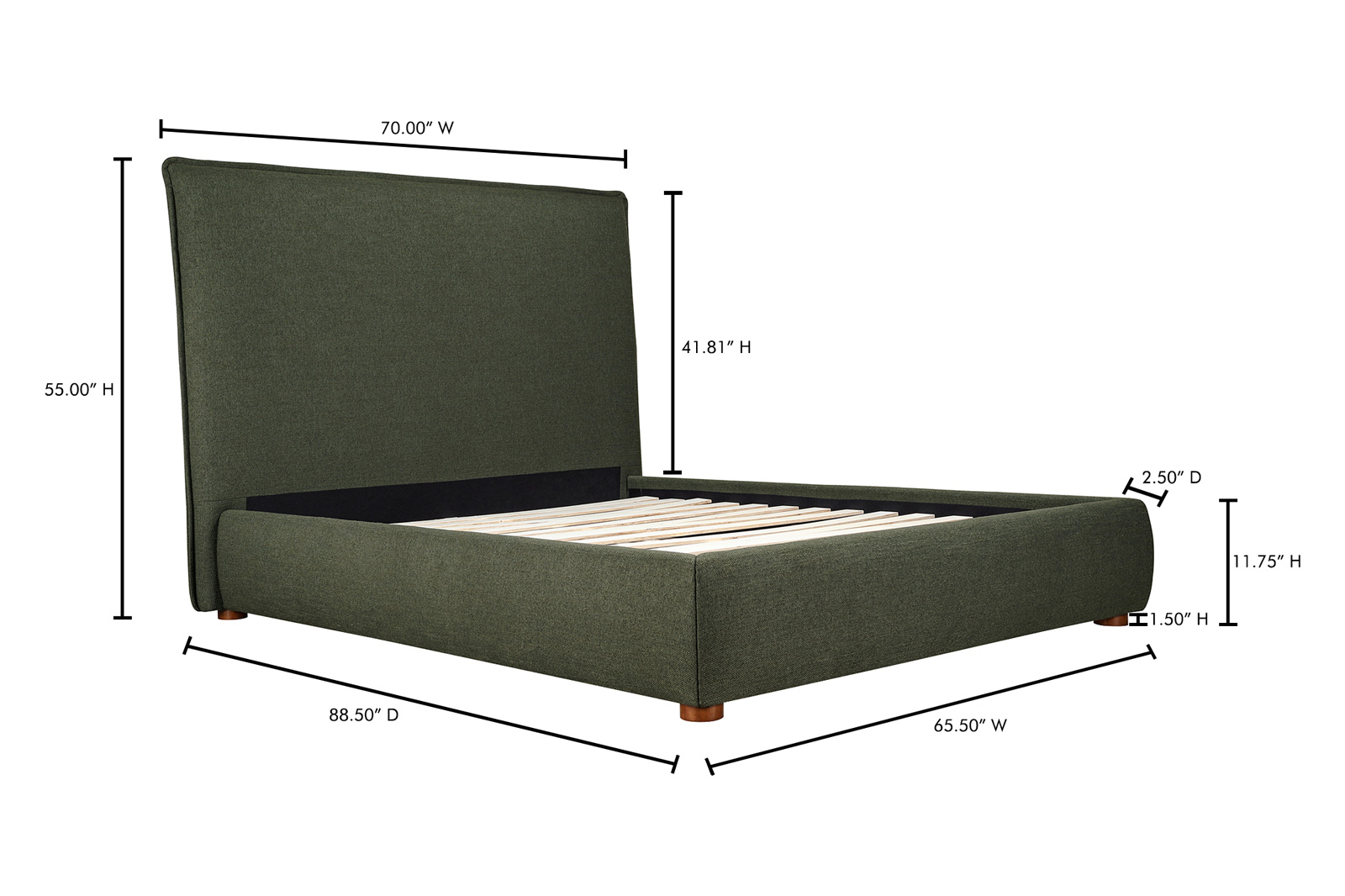 Moe's Luzon Bed Tall Headboard - Deep Forest, Queen