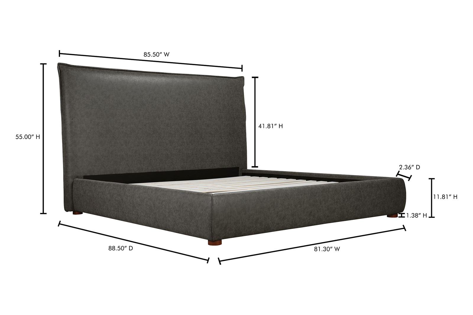 Moe's Luzon Bed Tall Headboard - Slate, King