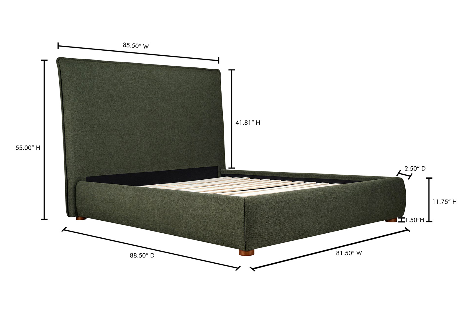 Moe's Luzon Bed Tall Headboard - Deep Forest, King