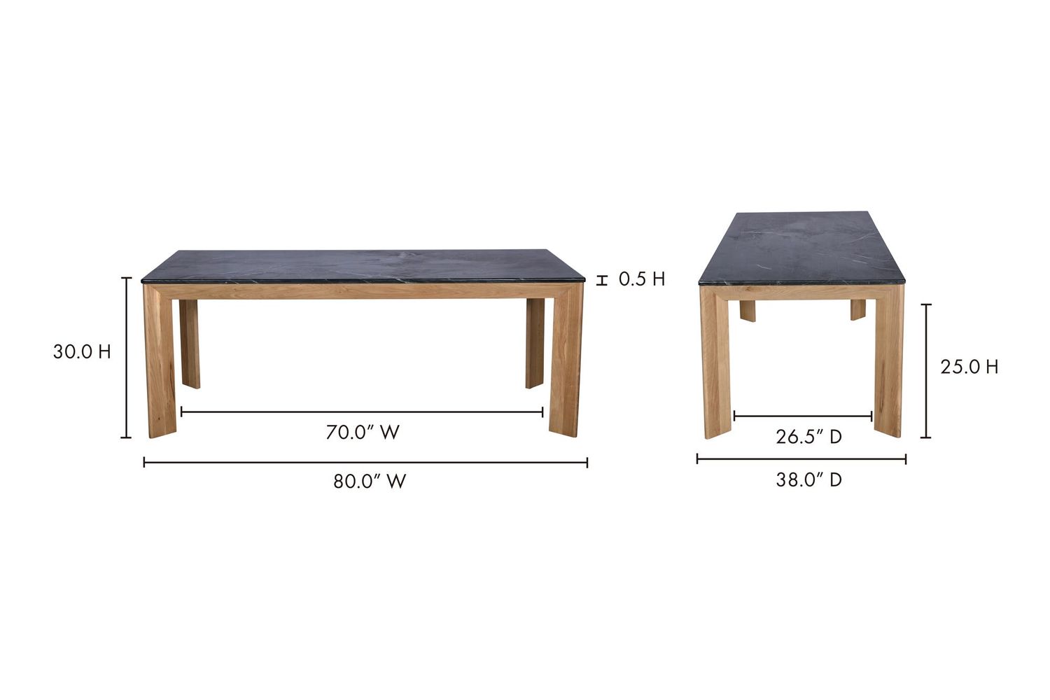 Moe's Angle Modern Marble Rectangular Dining Table - Black, Small