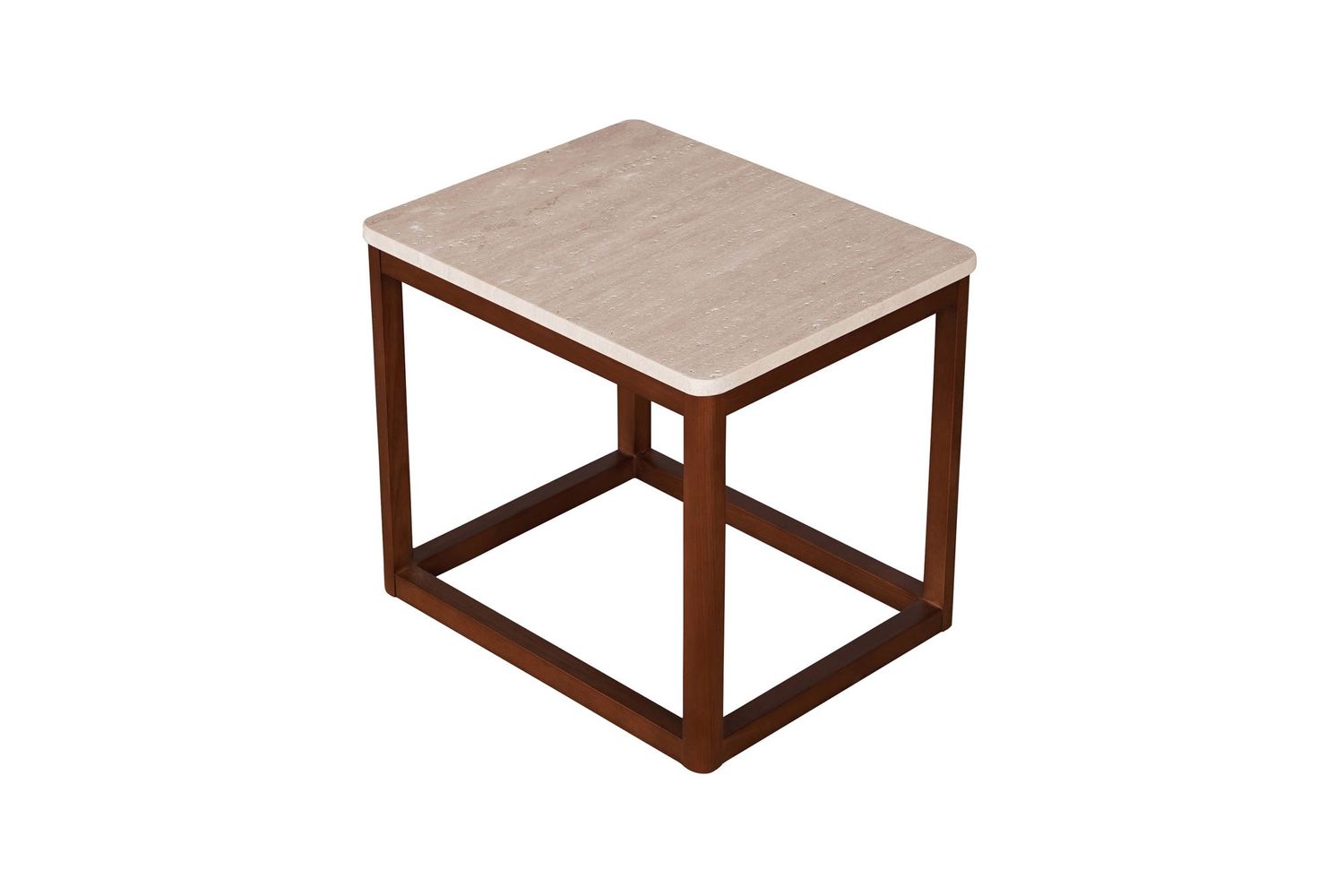 Moe's Ellis Modern Side Table - Brown, Travertine/Wood