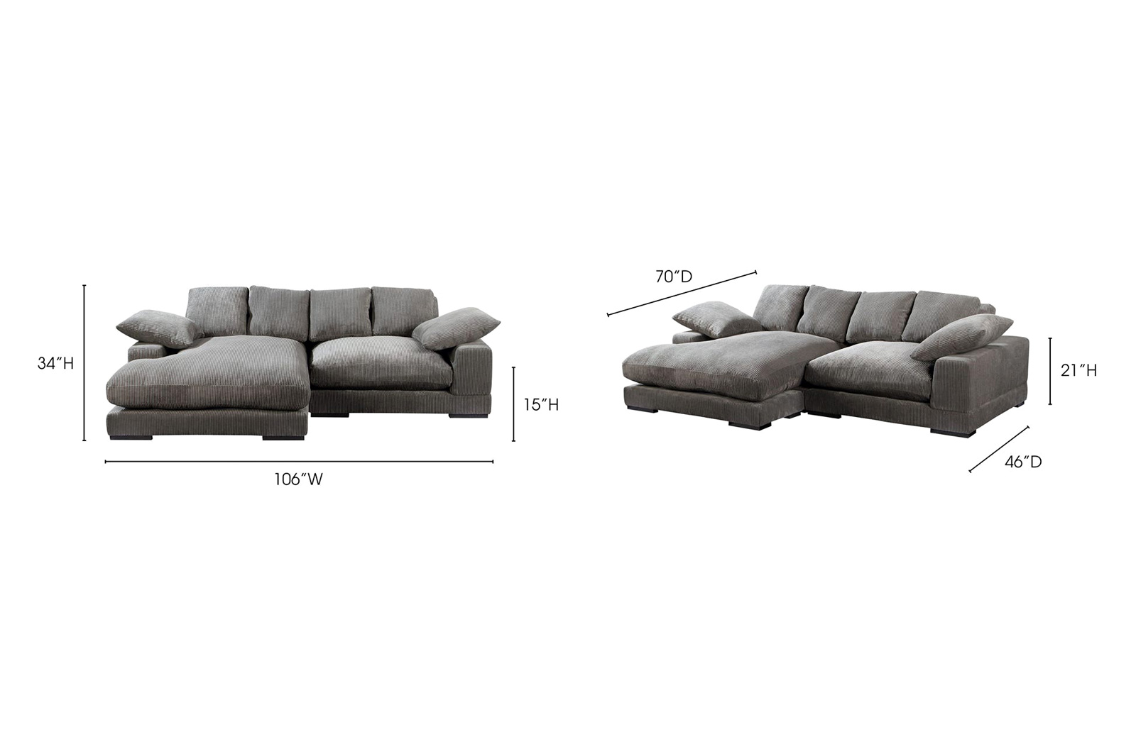 Moe's Plunge Sectional - Dark Gray