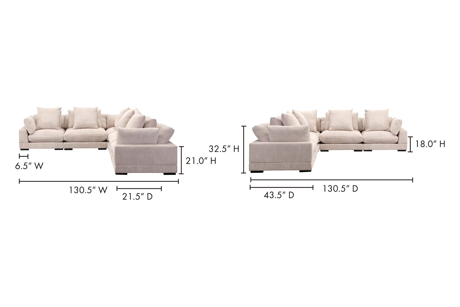 Moe's Tumble Classic L Modular Sectional - Cappuccino