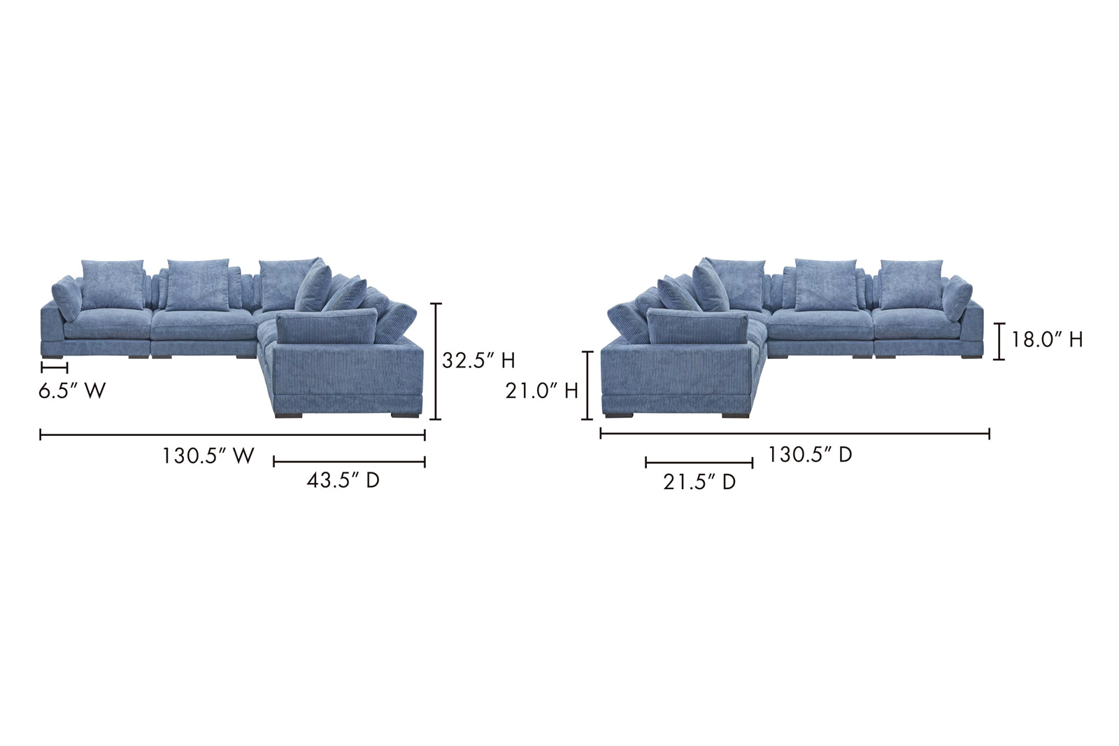 Moe's Tumble Classic L Modular Sectional - Ultra Blue