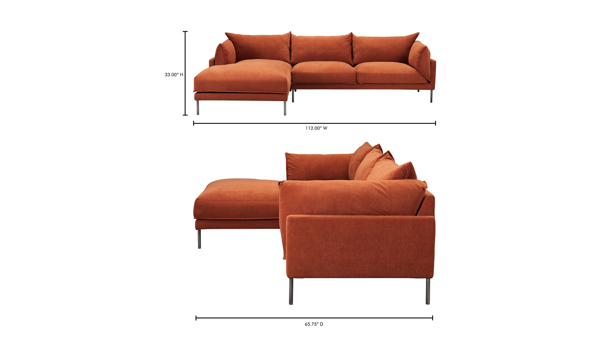 Moe's Jamara Scandinavian Left Facing Sectional - Burnt Auburn